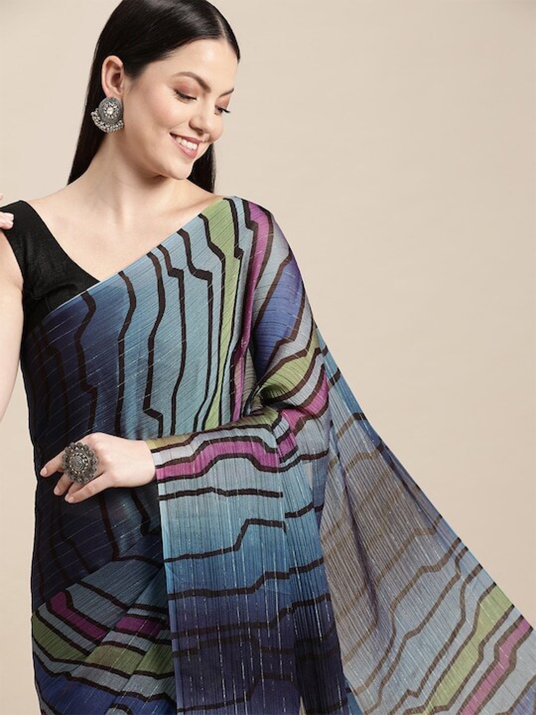 

Mitera Abstract Printed Bagh Saree, Blue