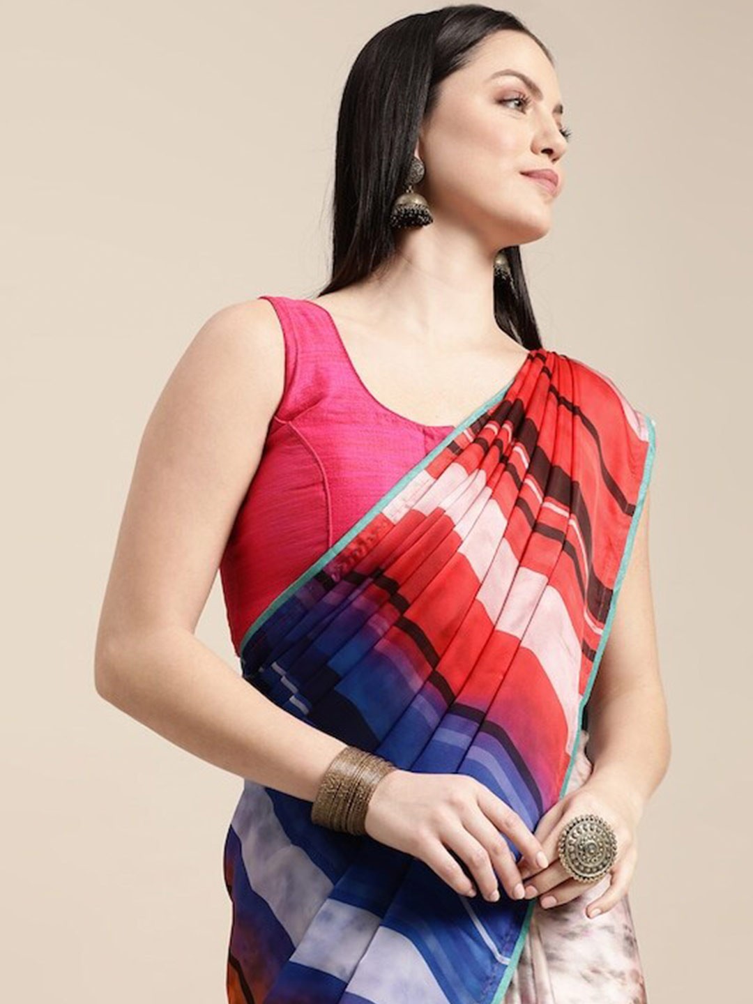 

Mitera Abstract Printed Satin Saree, Blue