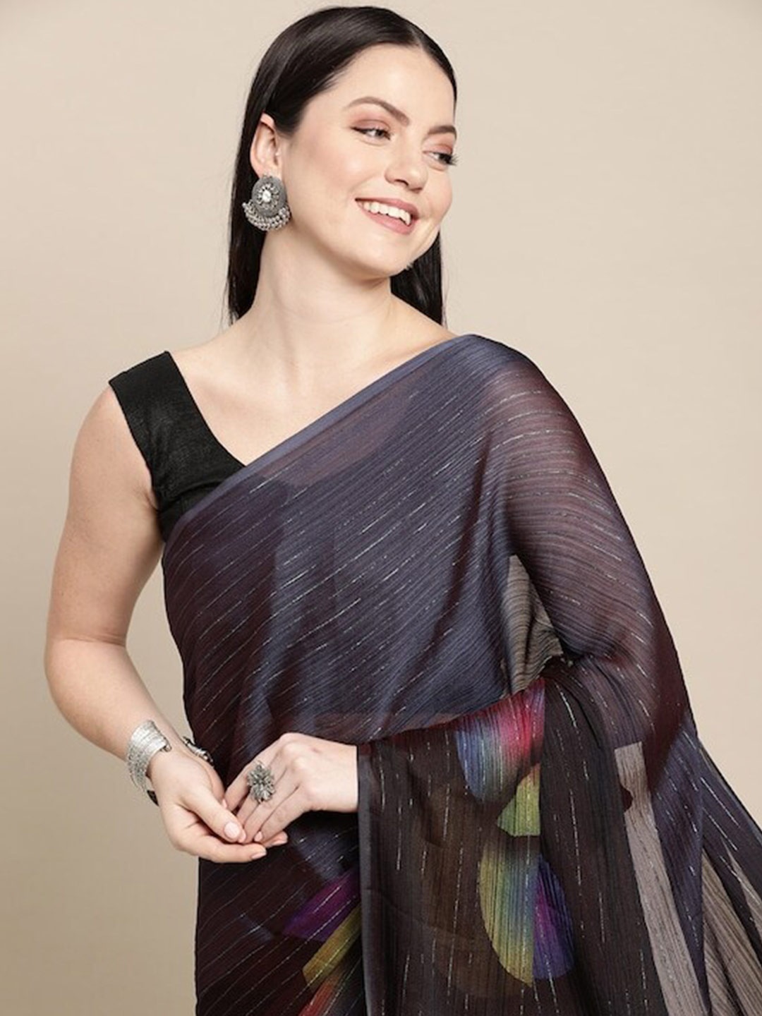 

Mitera Poly Georgette Saree, Black