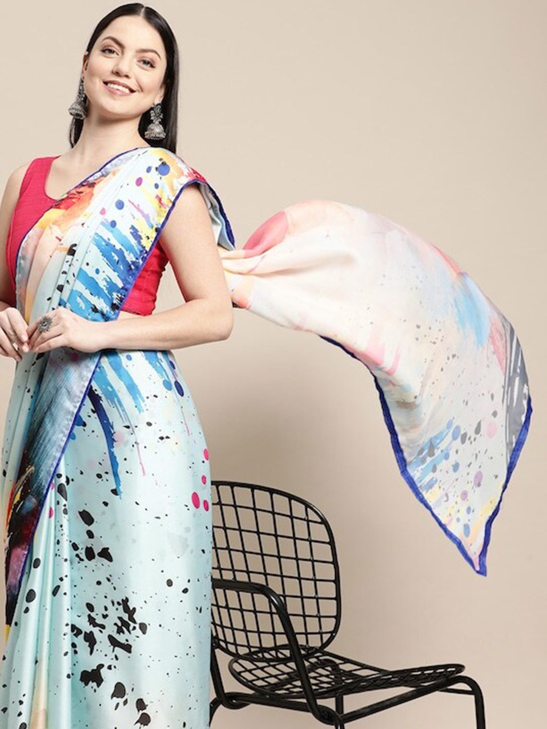 

Mitera Abstract Printed Satin Bagh Saree, Blue