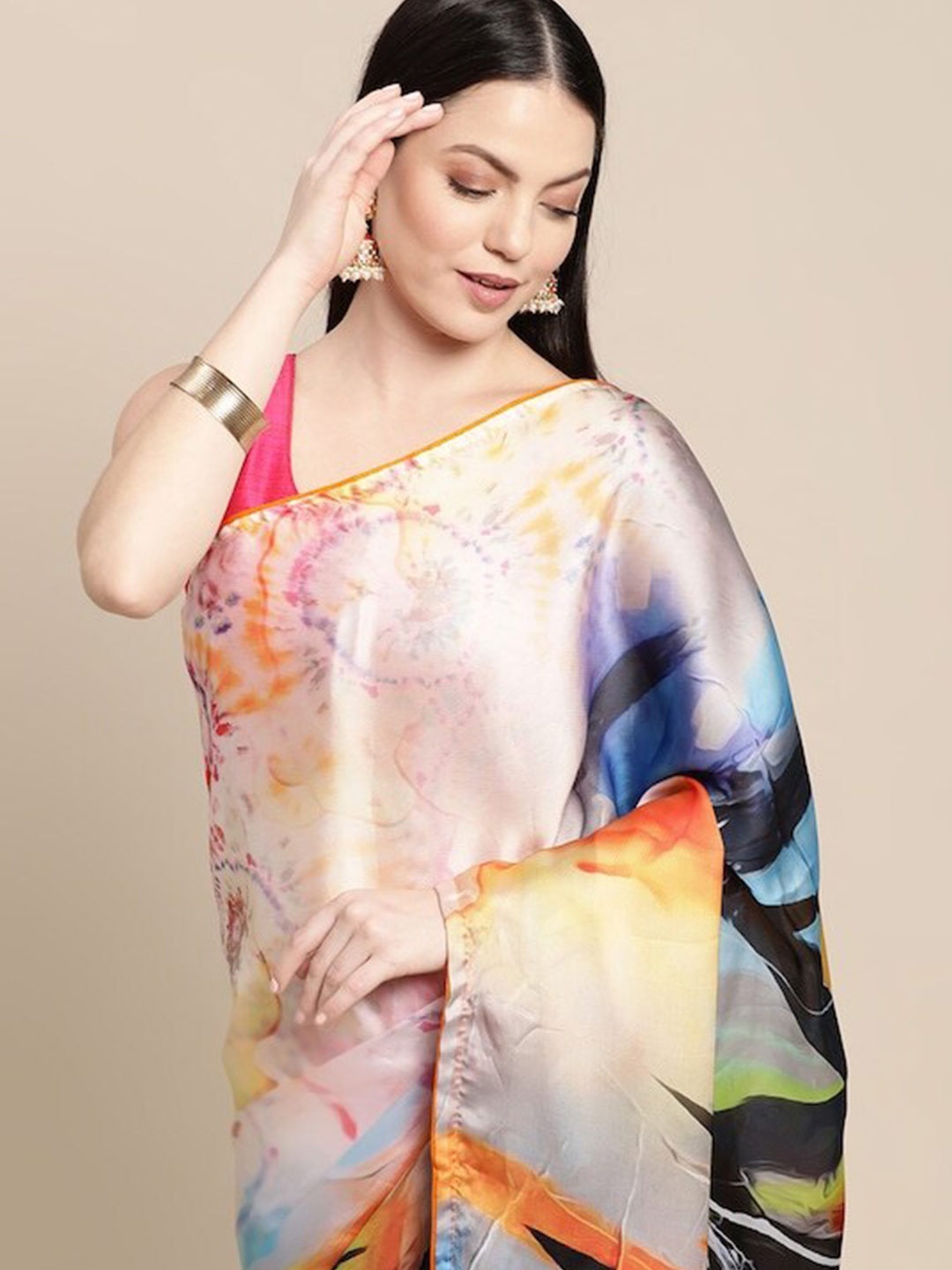 

Mitera Abstract Printed Satin Saree, Blue