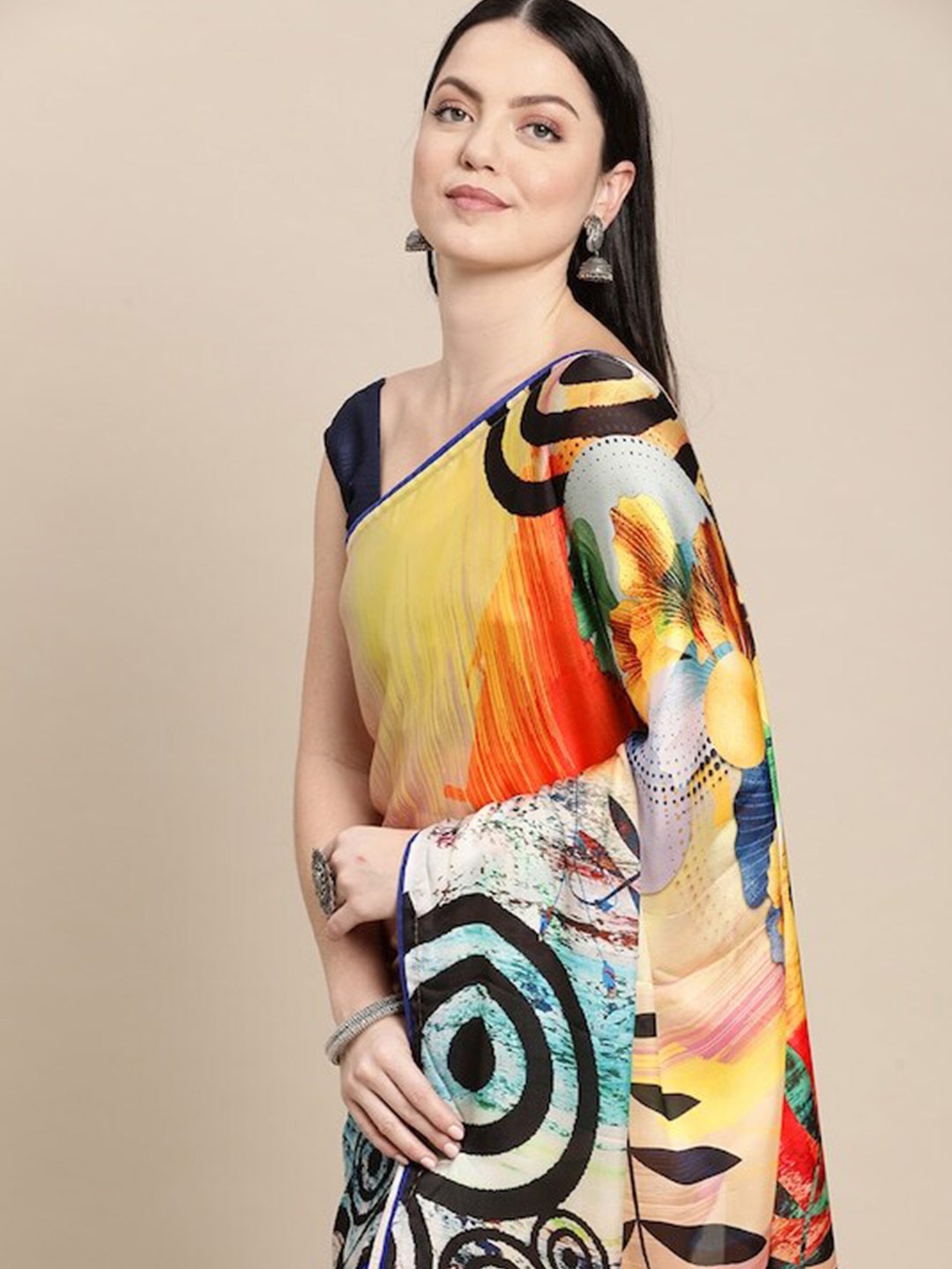 

Mitera Abstract Printed Satin Saree, Yellow