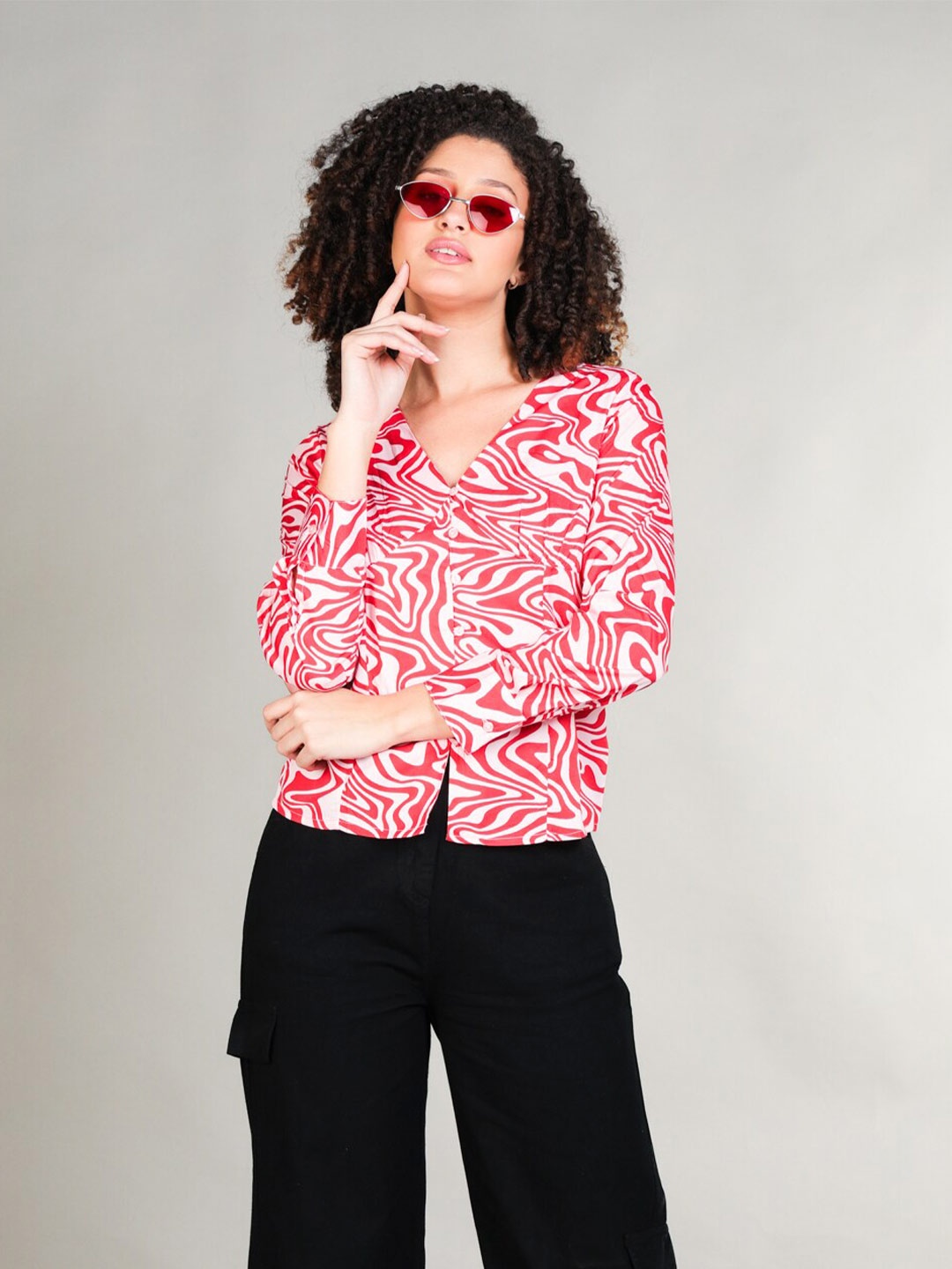 

The Roadster Lifestyle Co. Red Abstract Printed Shirt Style Top