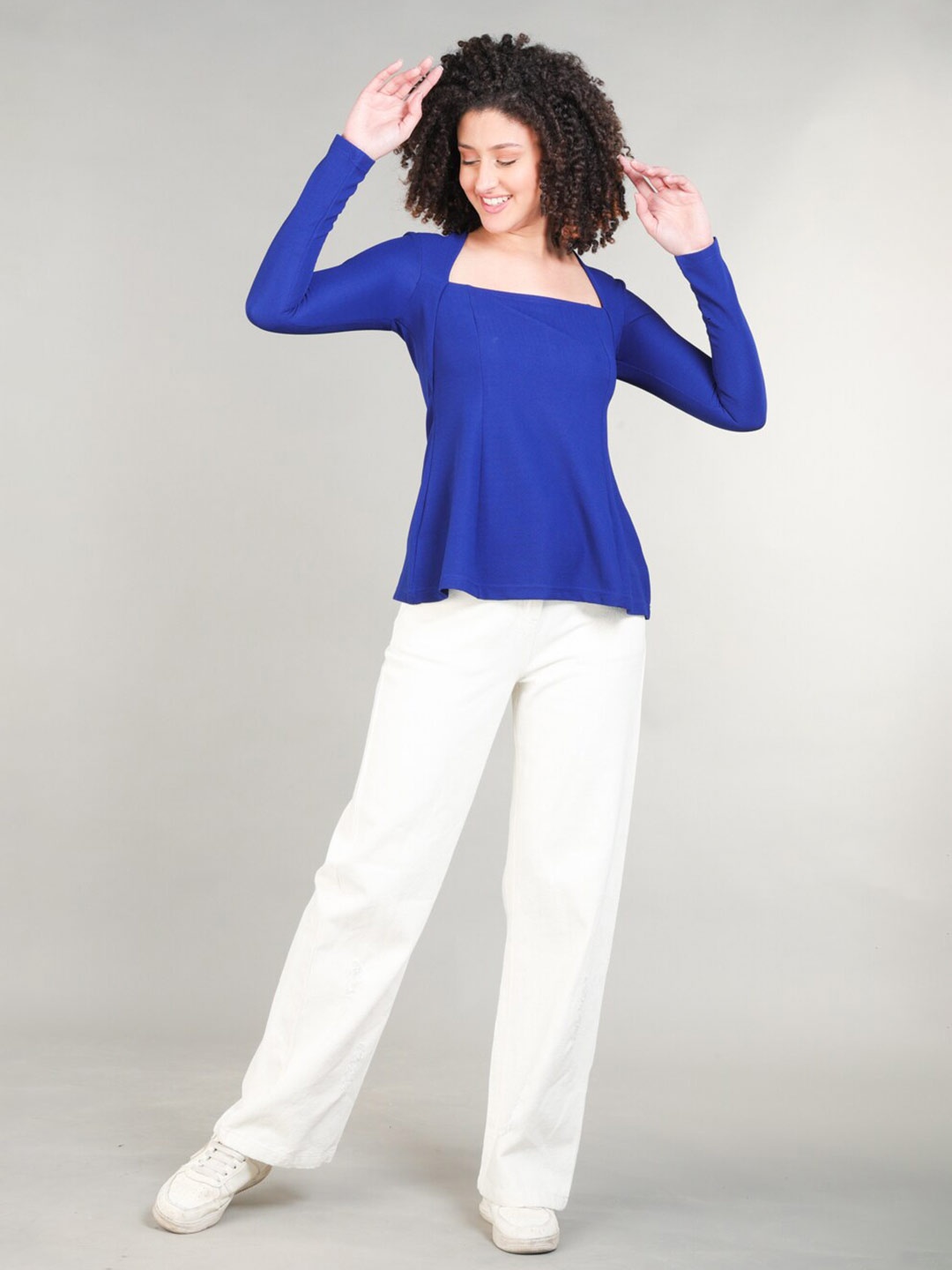 

The Roadster Lifestyle Co. Blue Square Neck Peplum Top