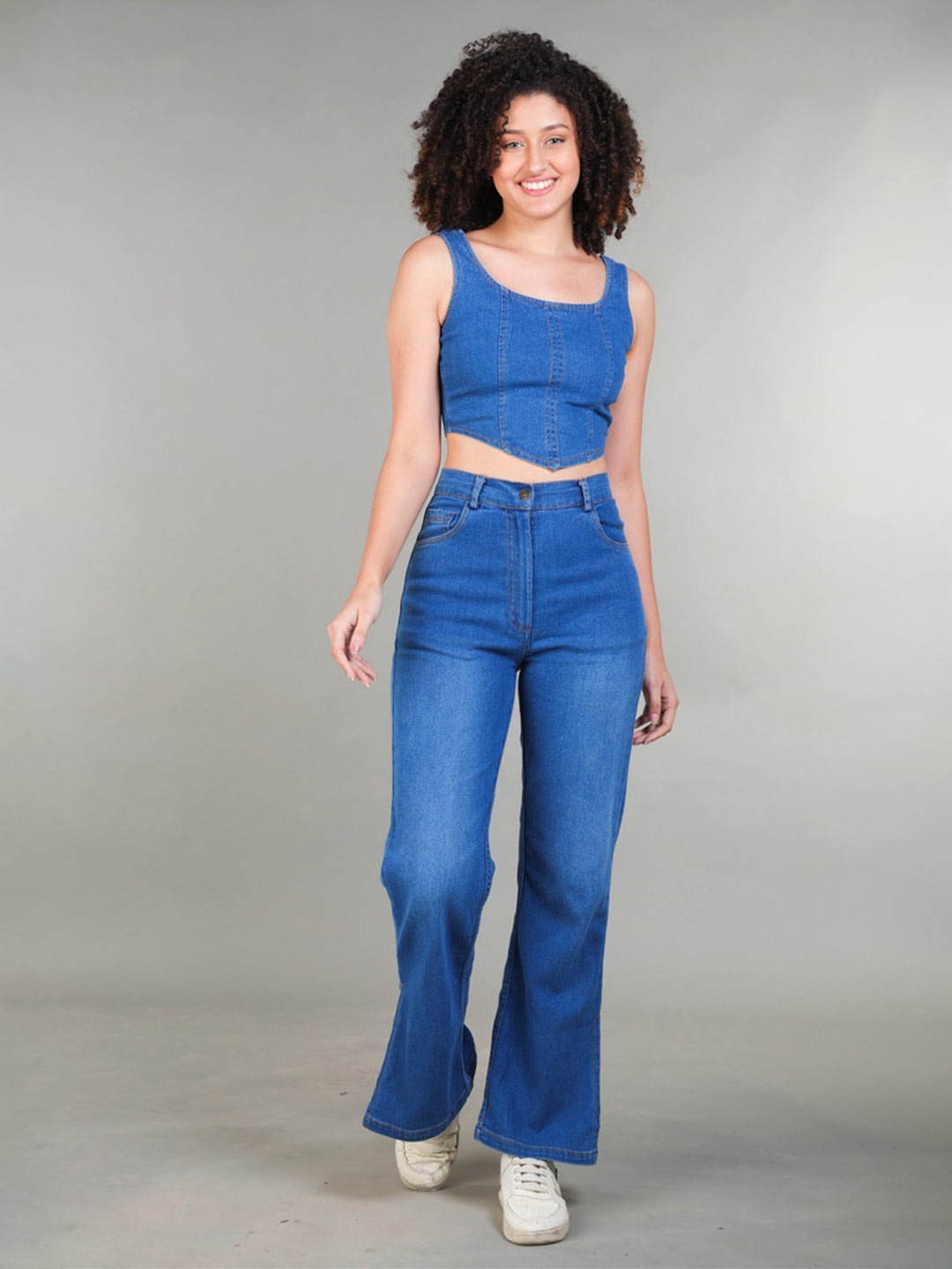 

The Roadster Lifestyle Co. Blue Shoulder Straps Cotton Corset Style Top