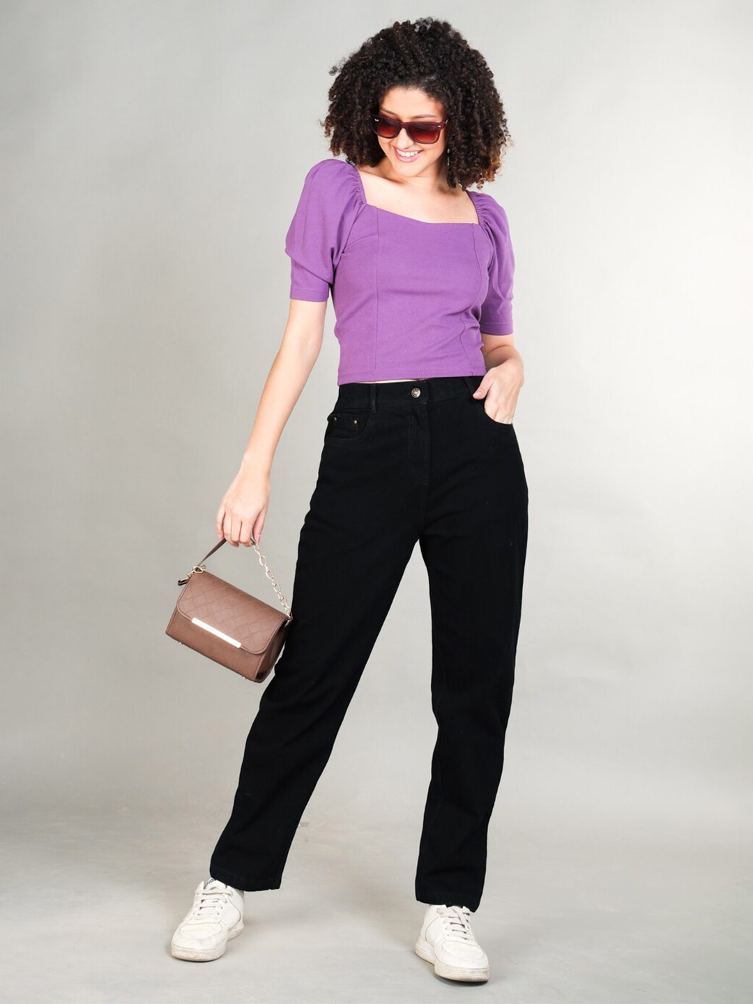 

The Roadster Lifestyle Co. Purple Puff Sleeve Fitted Top