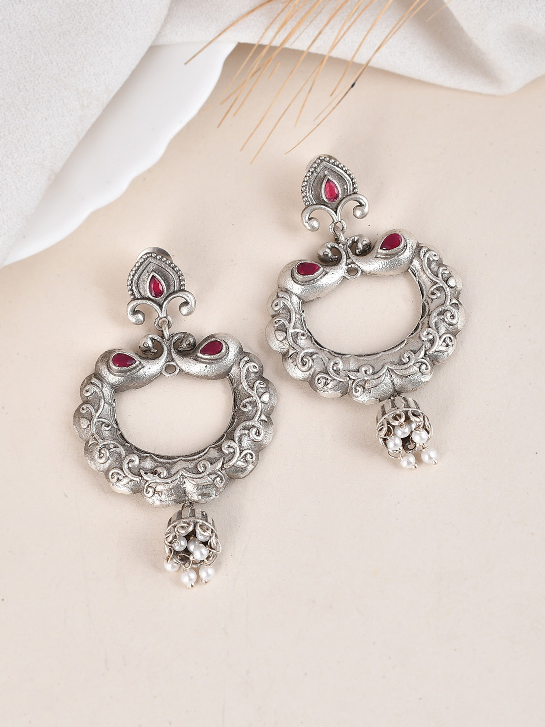 

DASTOOR Silver Plated Oxidised Drop Earrings