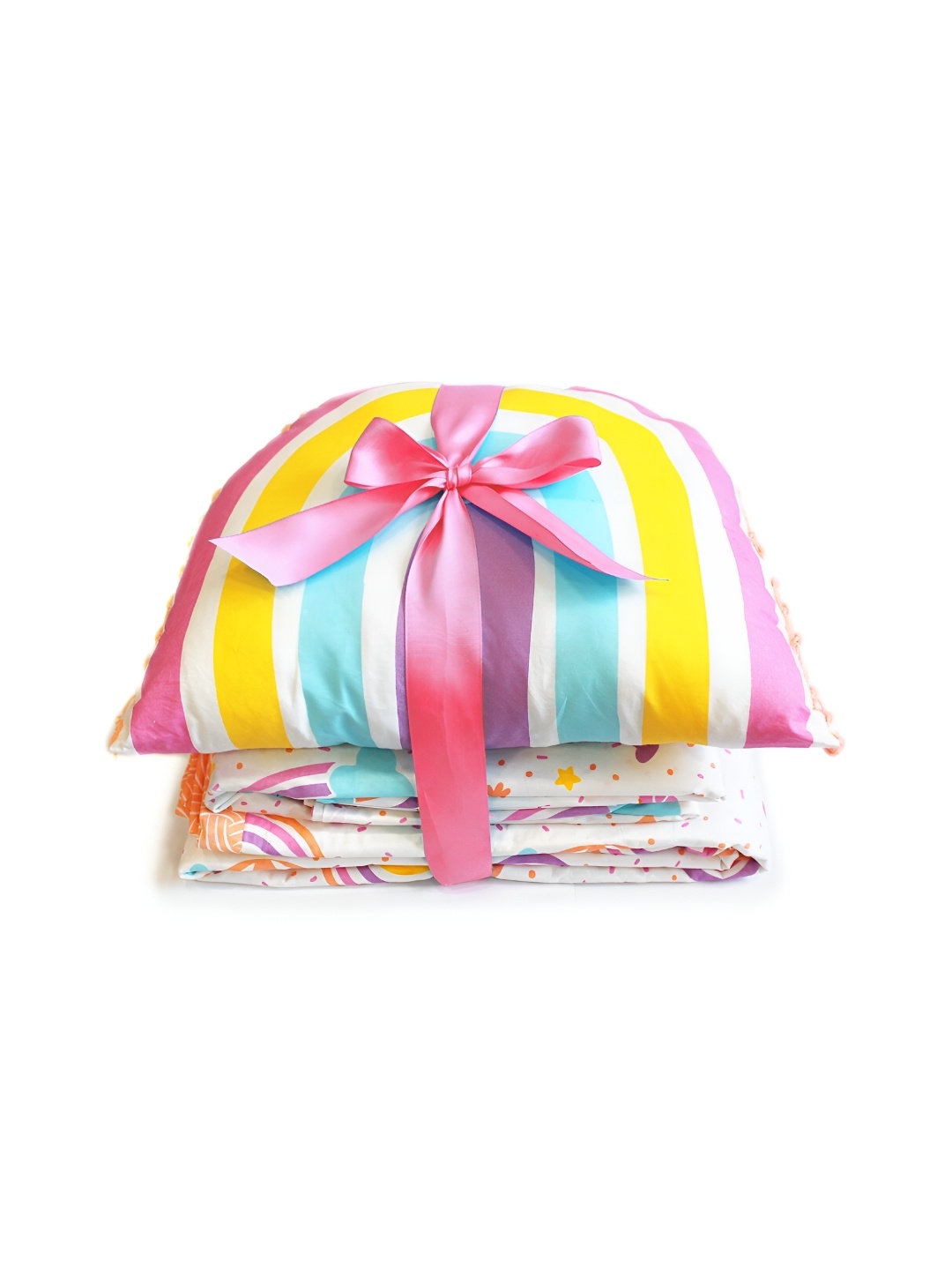 

Silverlinen Peach-Coloured & Pink Printed 4 Piece Single Superfine Pure Cotton Bedding Set