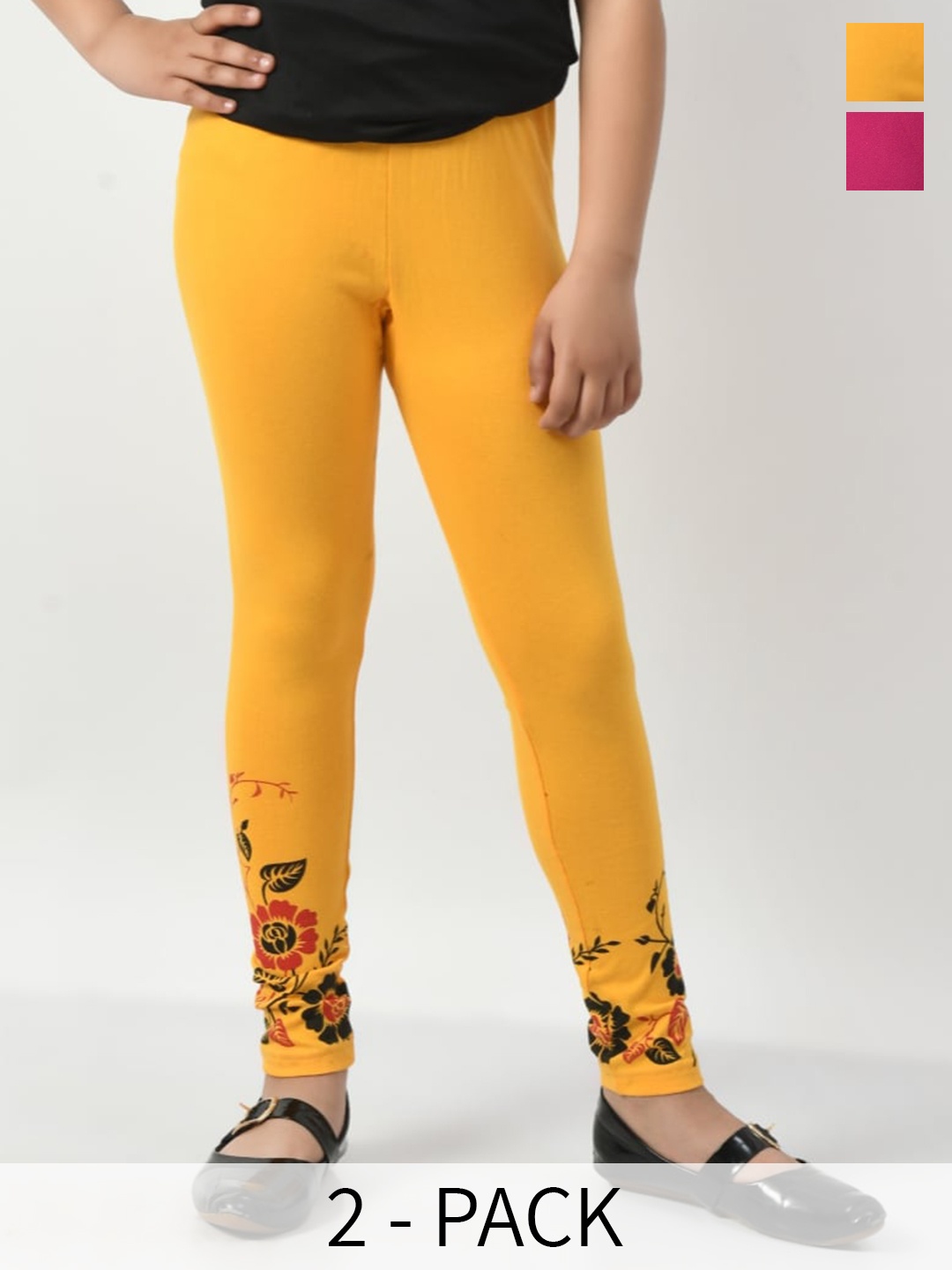 

BAESD Girls Pack Of 2 Printed Cotton Ankle Length Leggings, Yellow