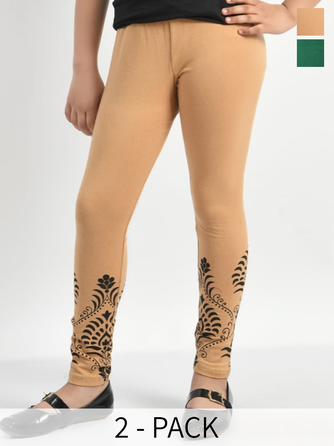 

BAESD Girls Pack Of 2 Printed Cotton Ankle Length Leggings, Green