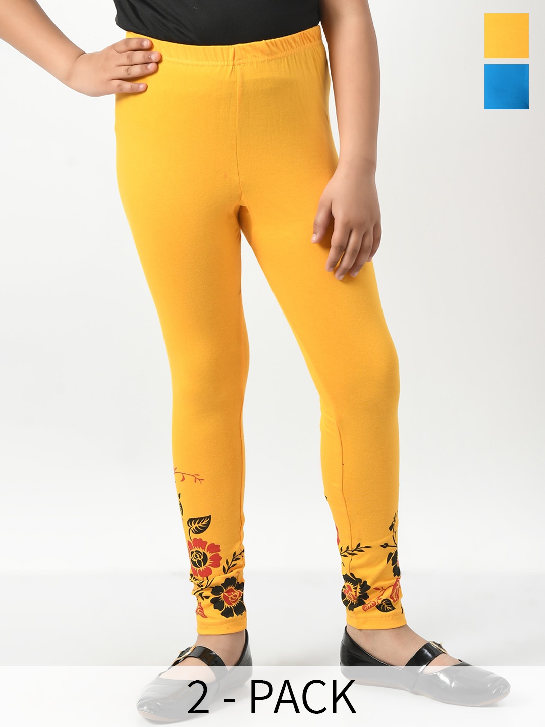 

BAESD Girls Pack Of 2 Printed Cotton Ankle Length Leggings, Yellow