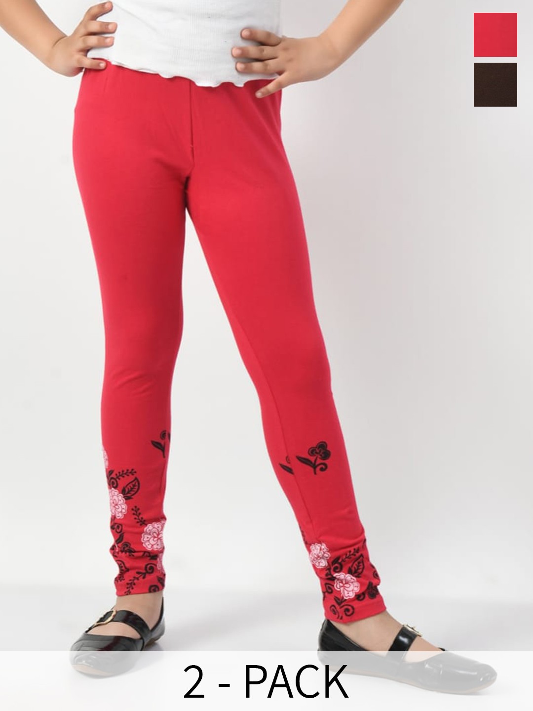 

BAESD Girls Pack Of 2 Printed Cotton Ankle Length Leggings, Red