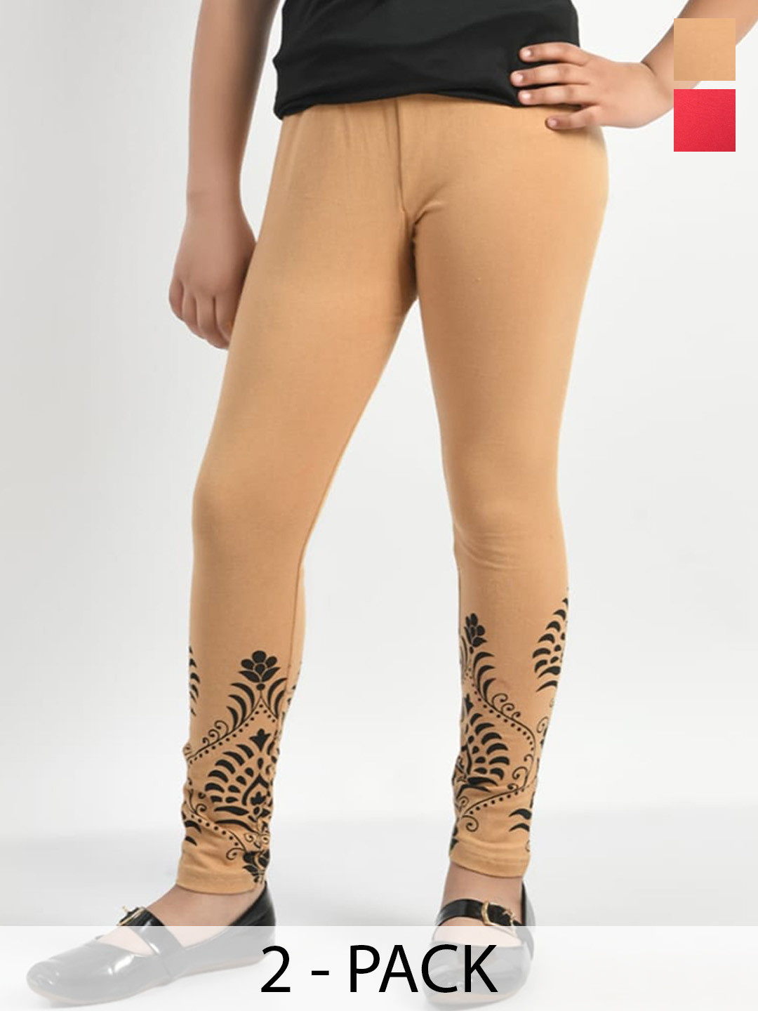 

BAESD Girls Pack Of 2 Printed Cotton Ankle Length Leggings, Red