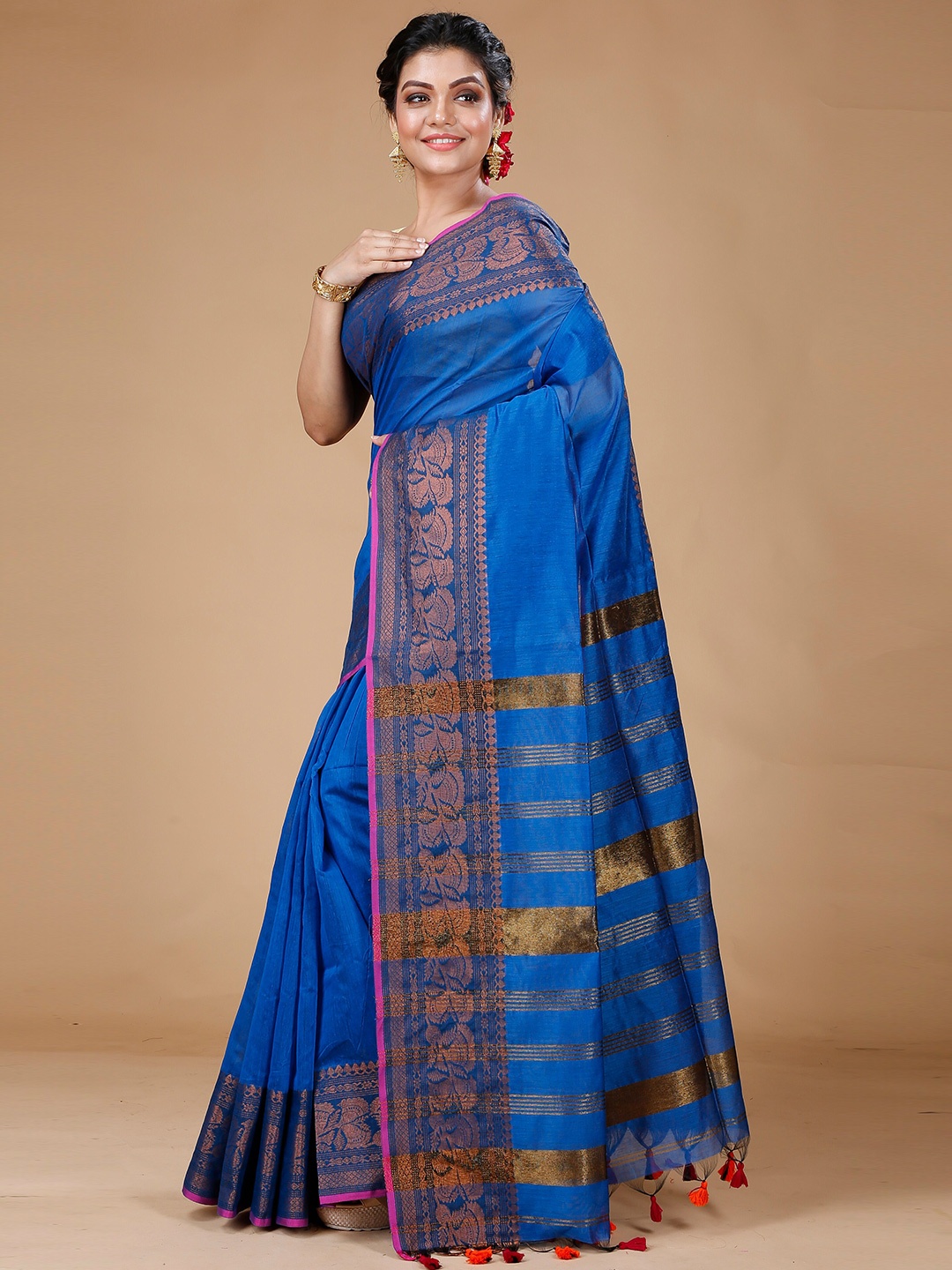 

Bong ButiQ Zari Silk Cotton Saree, Turquoise blue