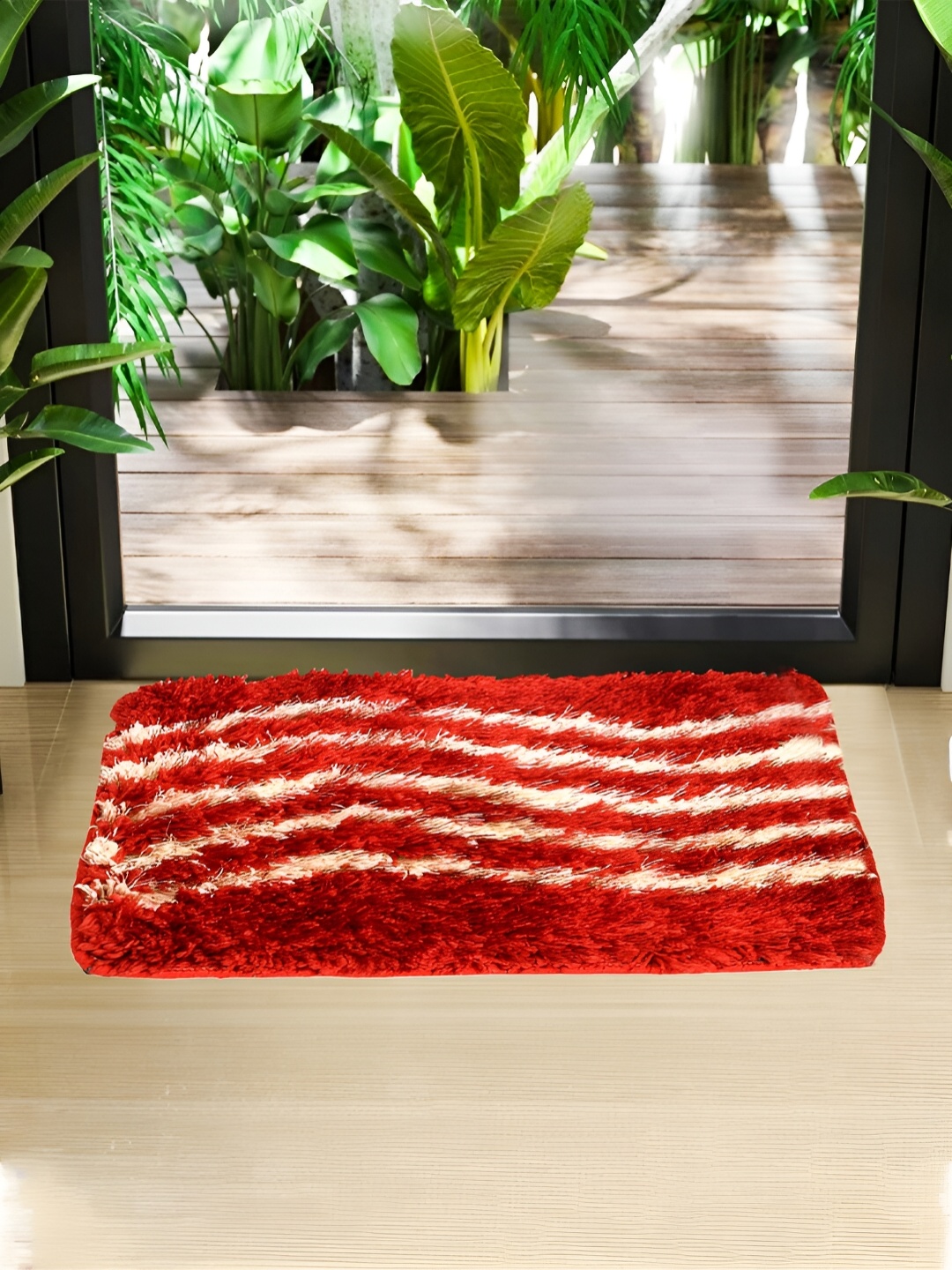 

Kuber Industries Red & Cream Colored 3 Pieces Self-Design Anti-Skid Doormats