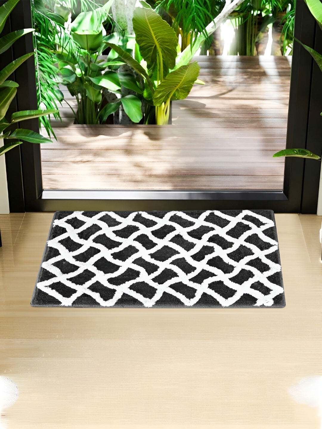 

Kuber Industries Grey & White 2 Pieces Zig Zag Designed Microfibre Anti-Skid Door Mats