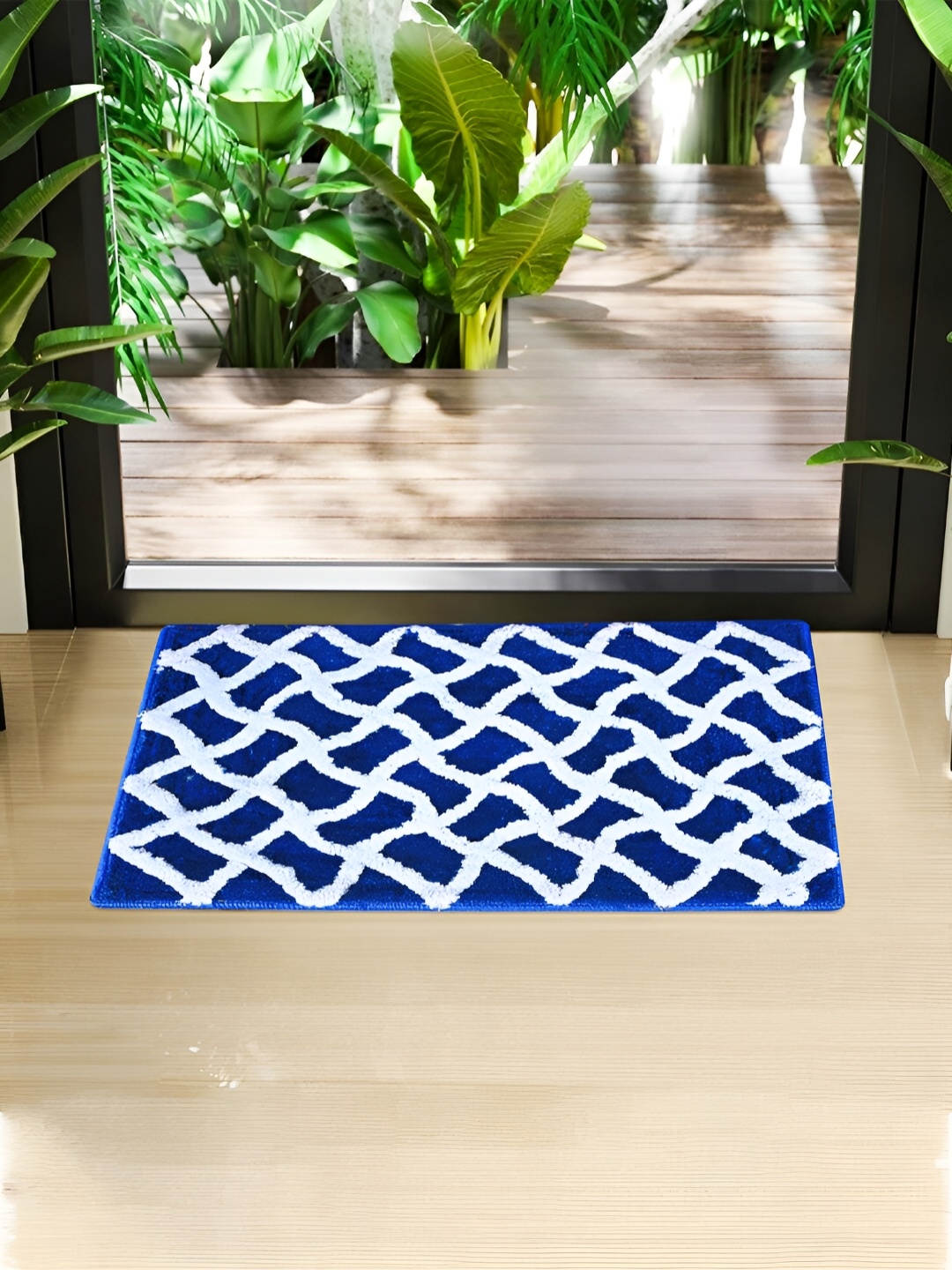 

Kuber Industries 2 Pieces Blue & White Microfiber Anti-Skid Doormats