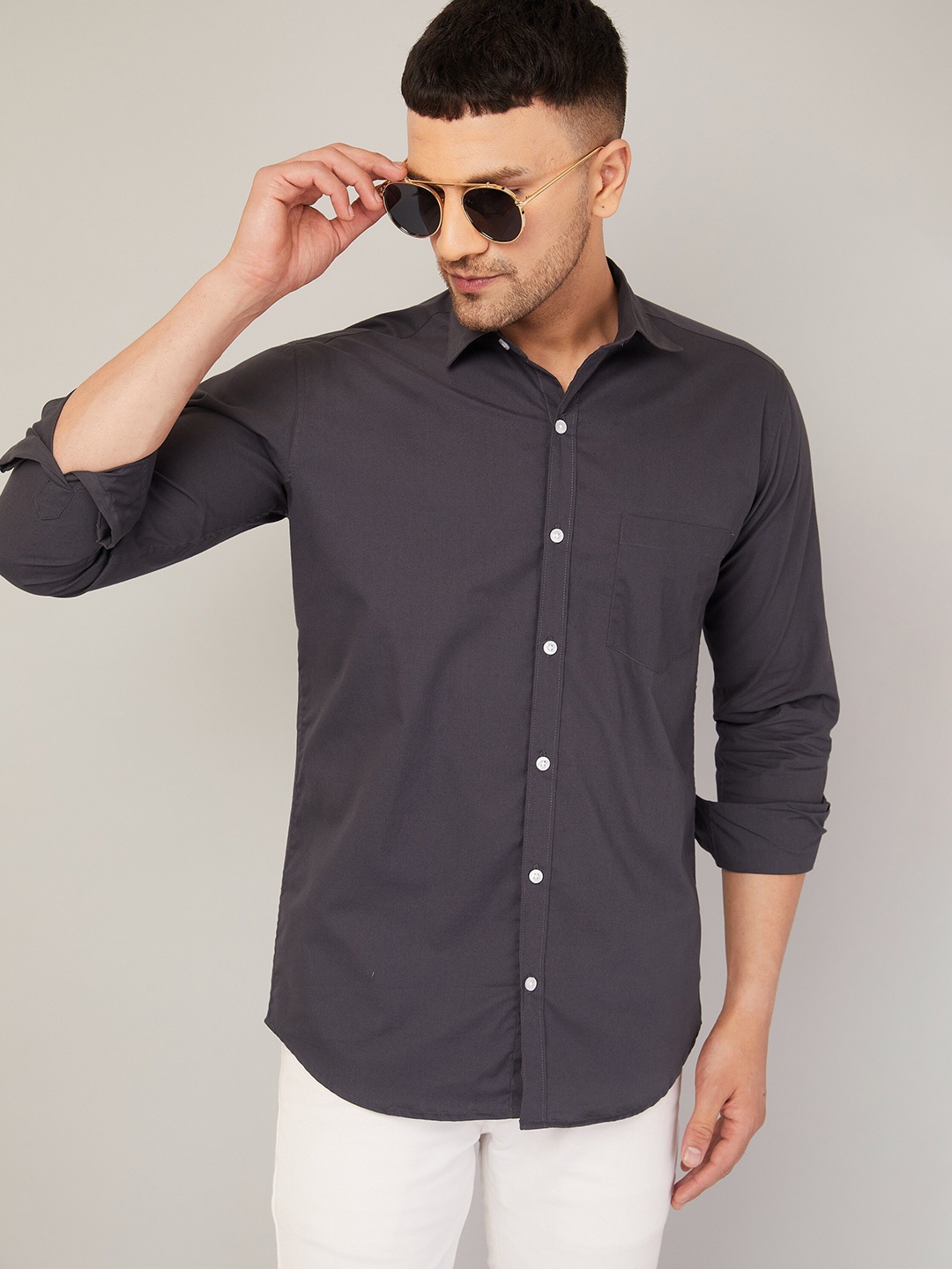 

LOUIS MONARCH Comfort Spread Collar Long Sleeves Slim Fit Cotton Casual Shirt, Grey