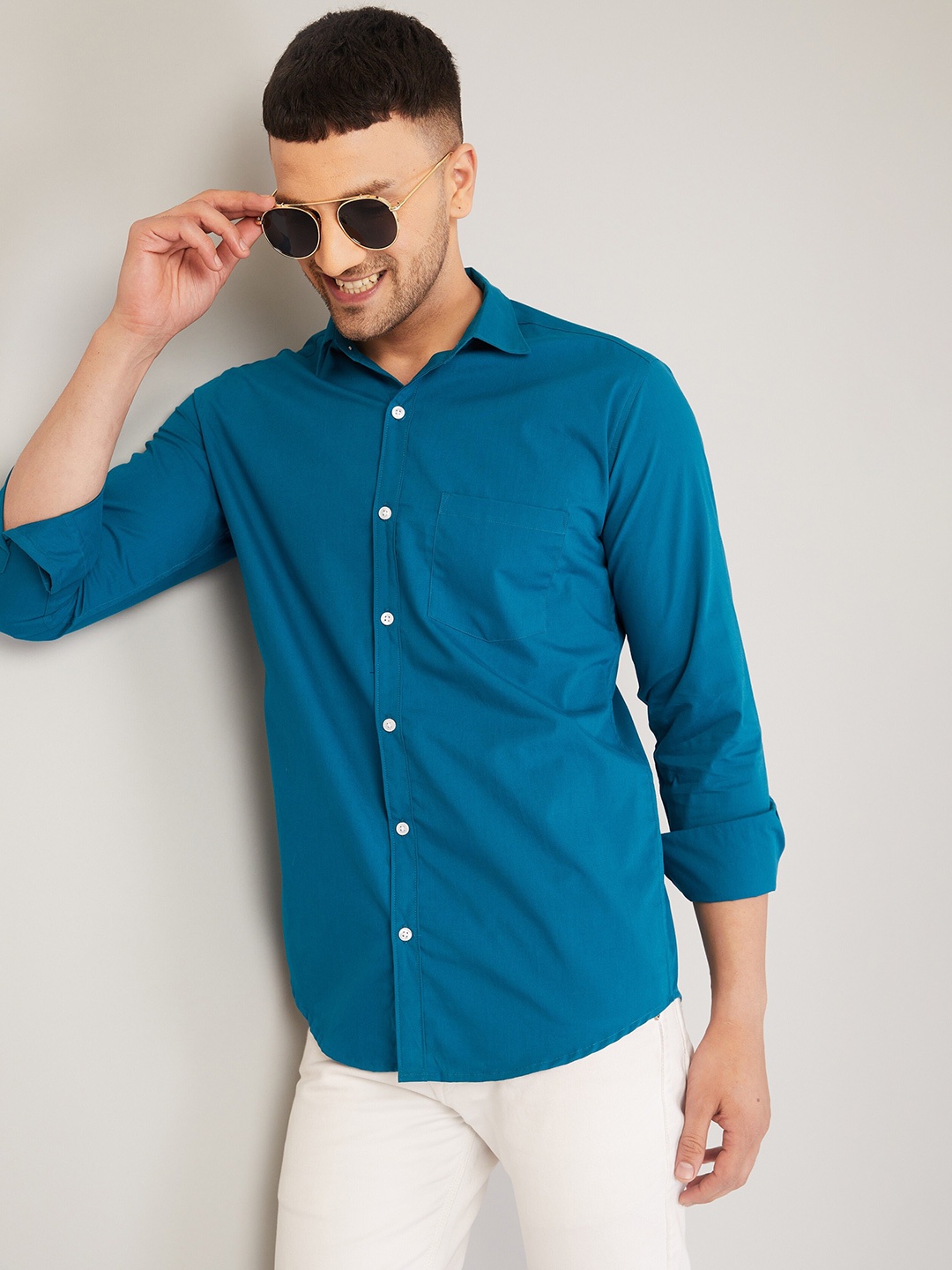 LOUIS MONARCH Comfort Slim Fit Cotton Casual Shirt, Blue