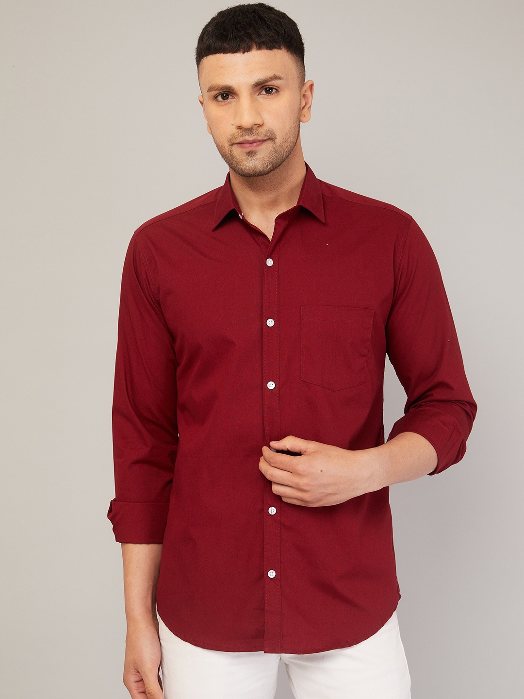 

LOUIS MONARCH Comfort Spread Collar Long Sleeves Slim Fit Cotton Casual Shirt, Maroon