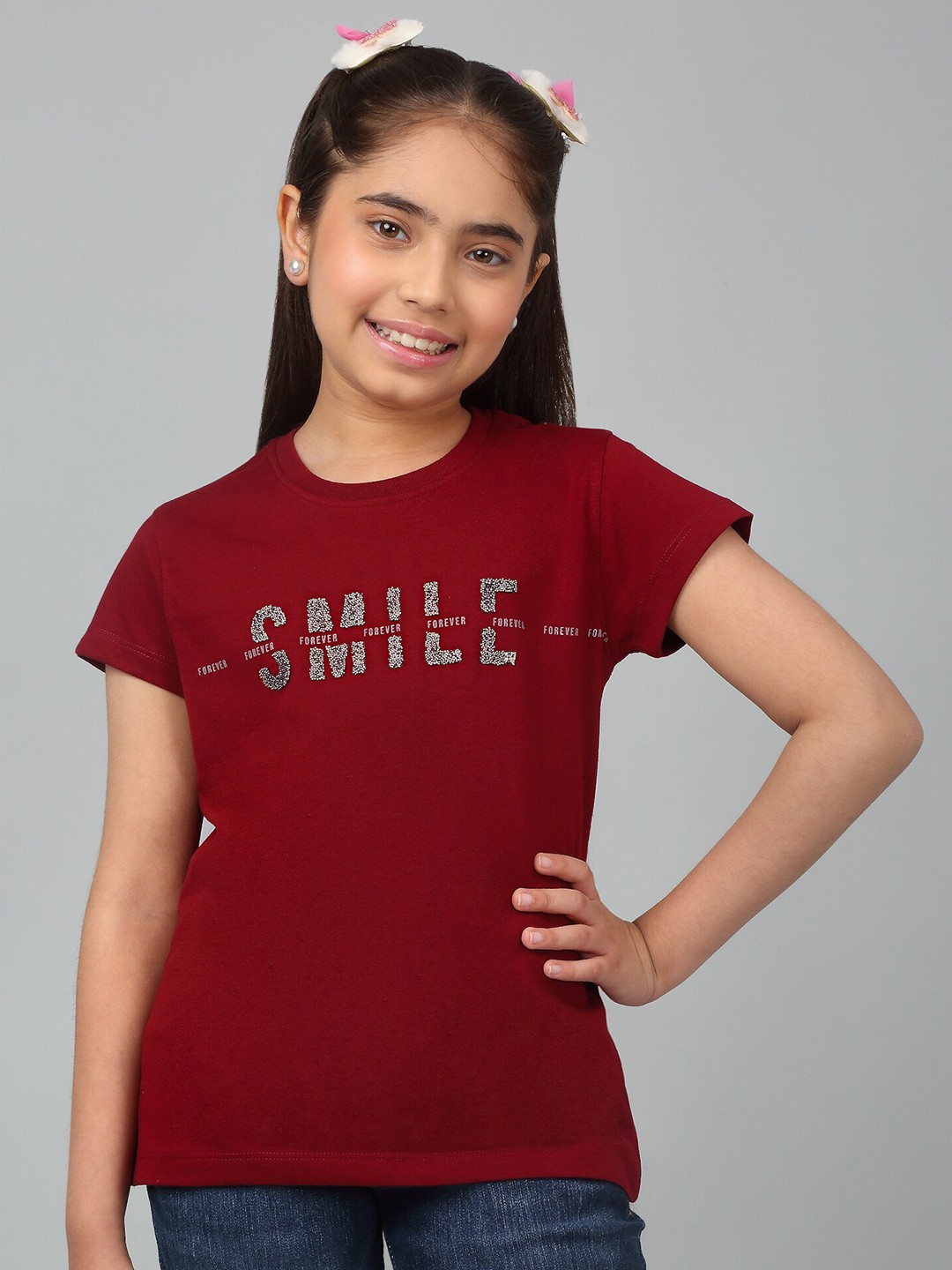 

Cantabil Girls Typography Printed T-shirt, Maroon