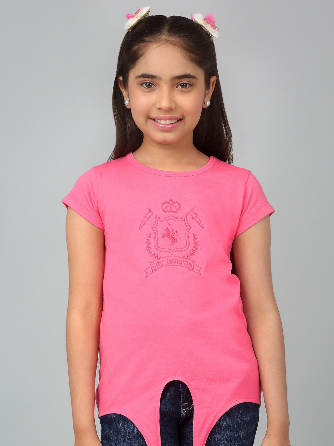 

Cantabil Girls Round Neck Typography Printed Cotton T-shirt, Pink