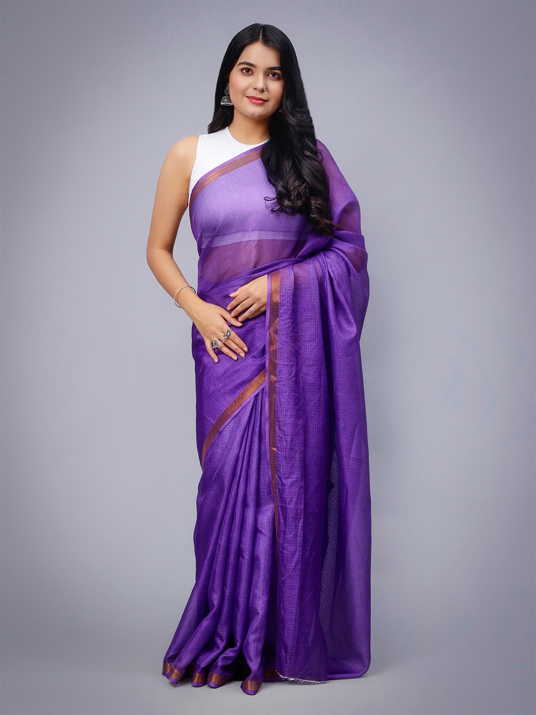 

Sawere Zari Checked Kota Saree, Lavender