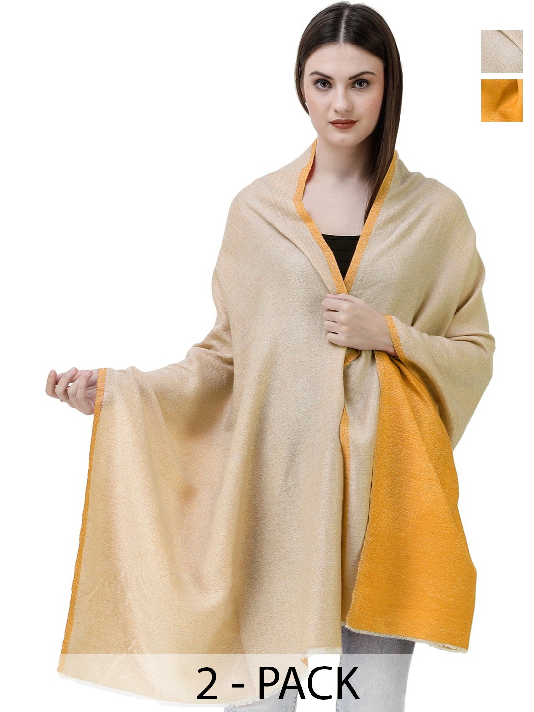 

Exotic India Butter Scotch Reversible Semi-Cashmere Plain Stole, Orange