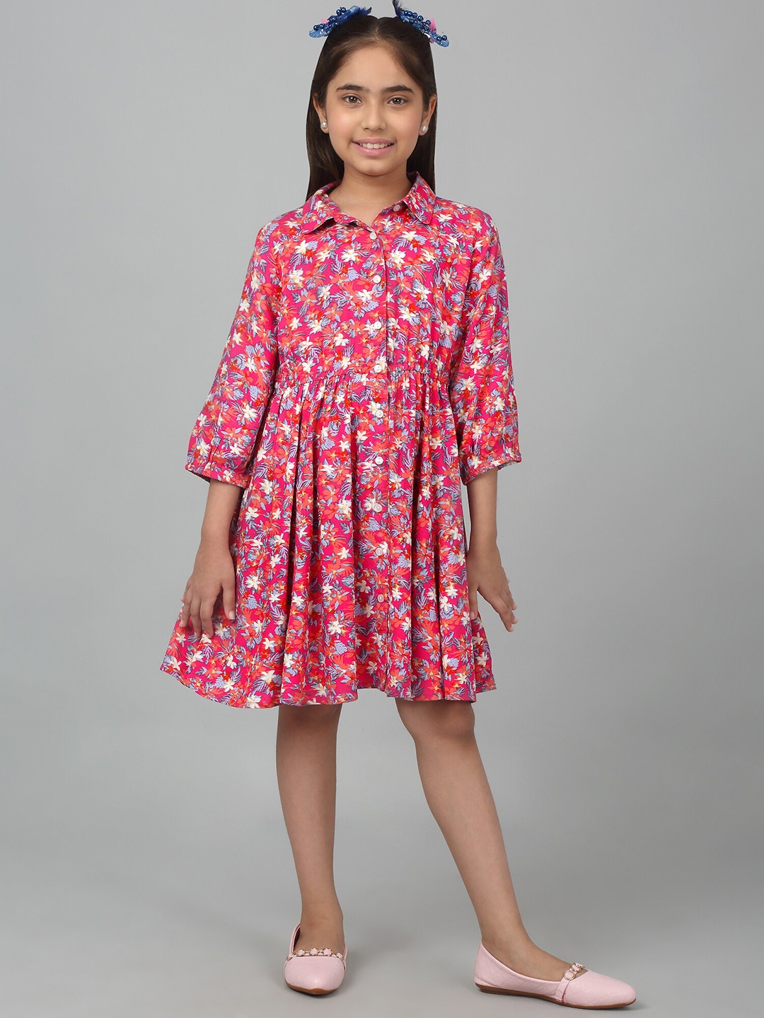 

Cantabil Girls Floral Printed Fit & Flare Dress, Pink