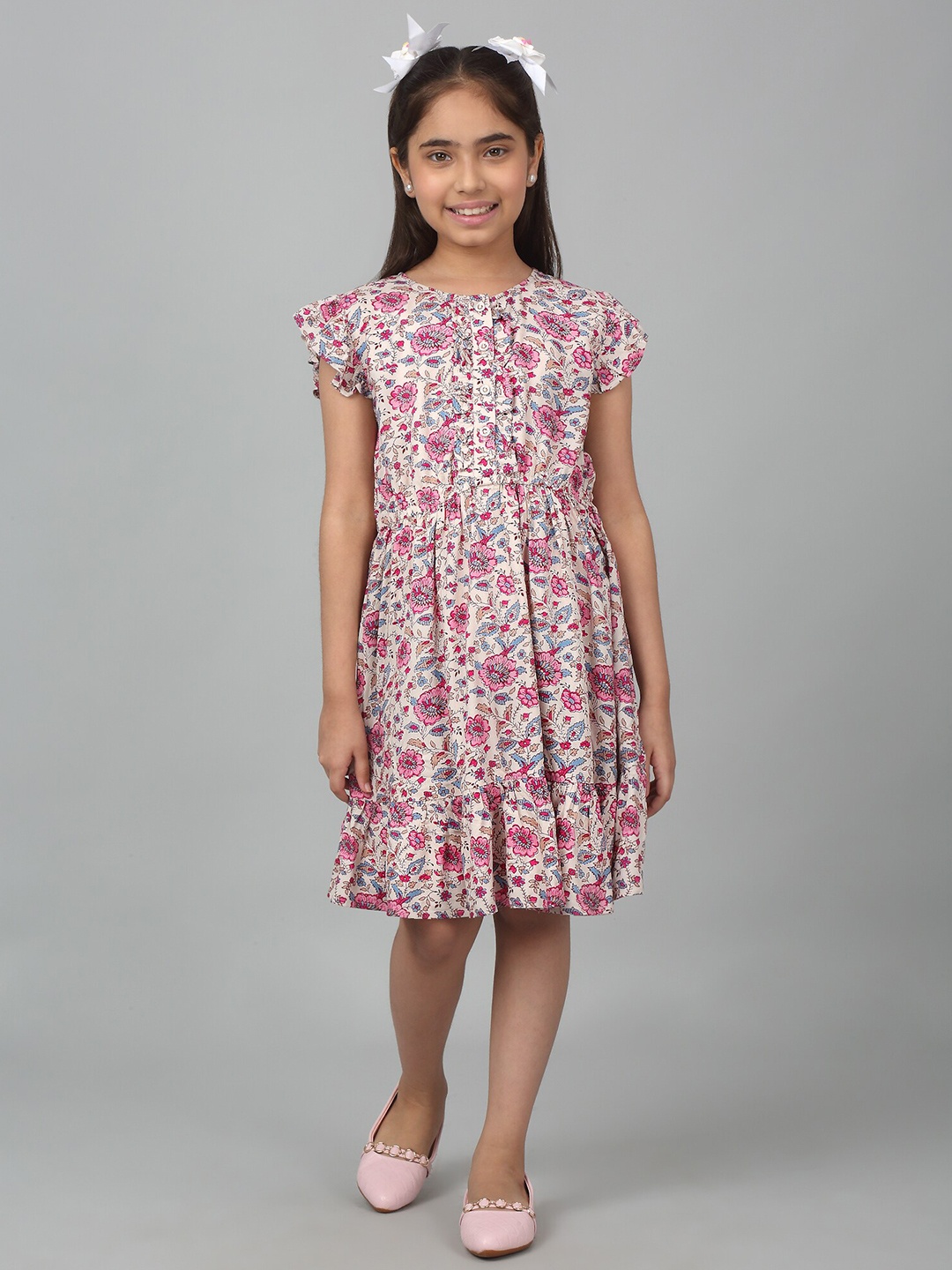 

Cantabil Girls Floral Printed Fit & Flare Dress, Pink