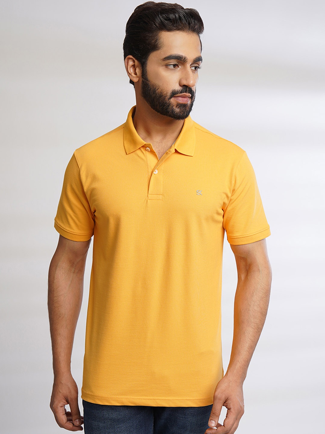 

ONE SKY Polo Collar Short Sleeves Cotton T-shirt, Yellow