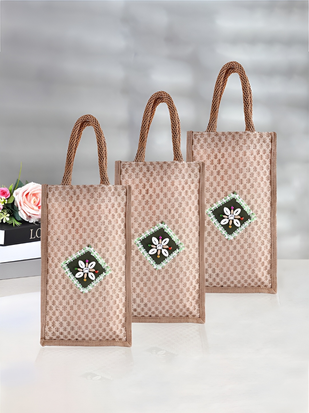 

Kuber Industries Set of 3 Printed Lunch bags Travel Accessory, Brown