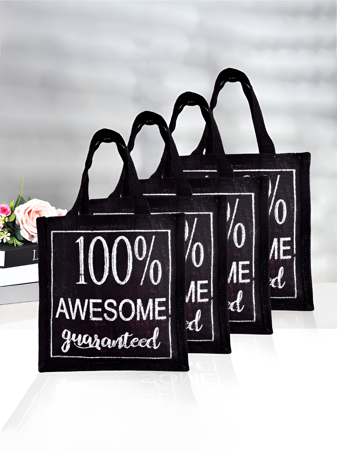 

Kuber Industries Set of 4 Lunch bags Travel Accessory, Black