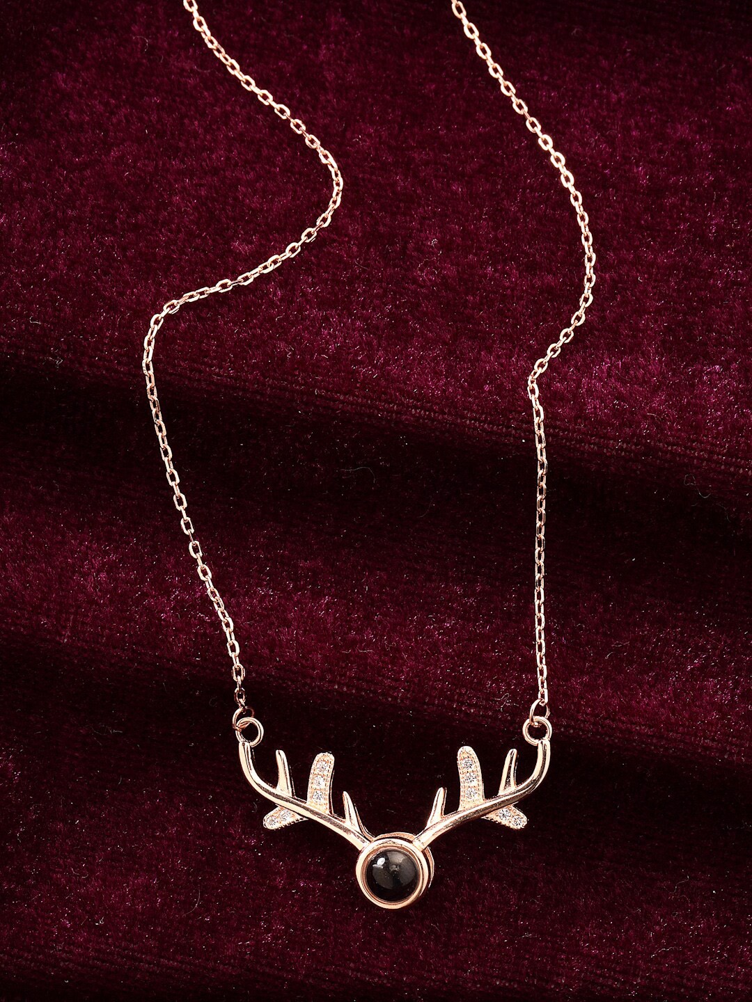 

PRIONI 925 Sterling Silver Rose Gold-Plated Stone Studded Contemporary Pendant with Chain