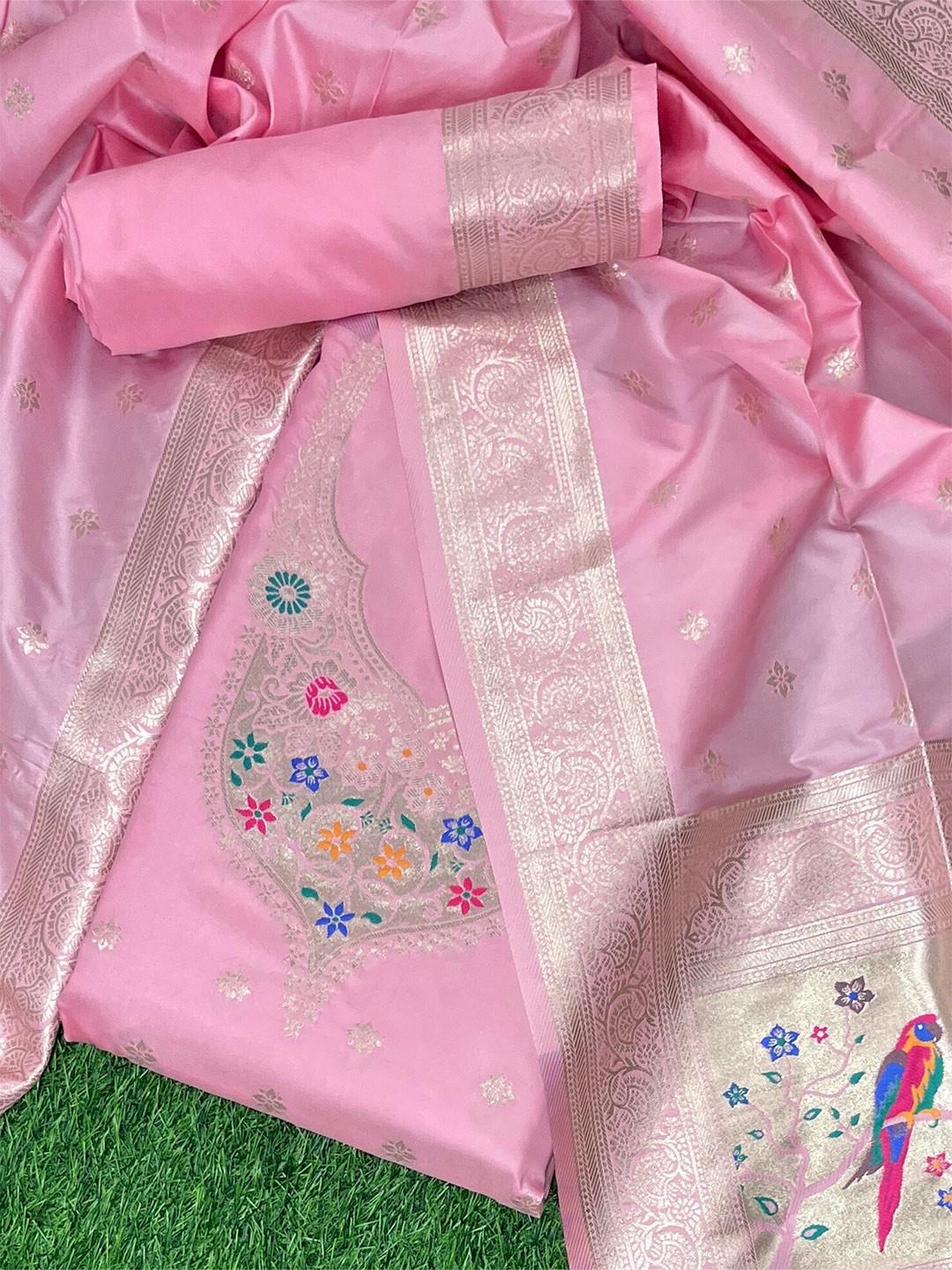 

ZARIMO Pure Silk Unstitched Dress Material, Pink