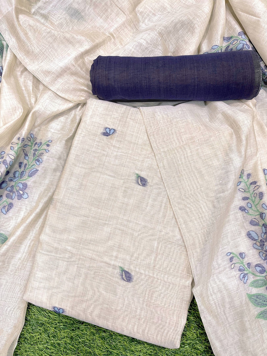 

ZARIMO Pure Cotton Unstitched Dress Material, Navy blue