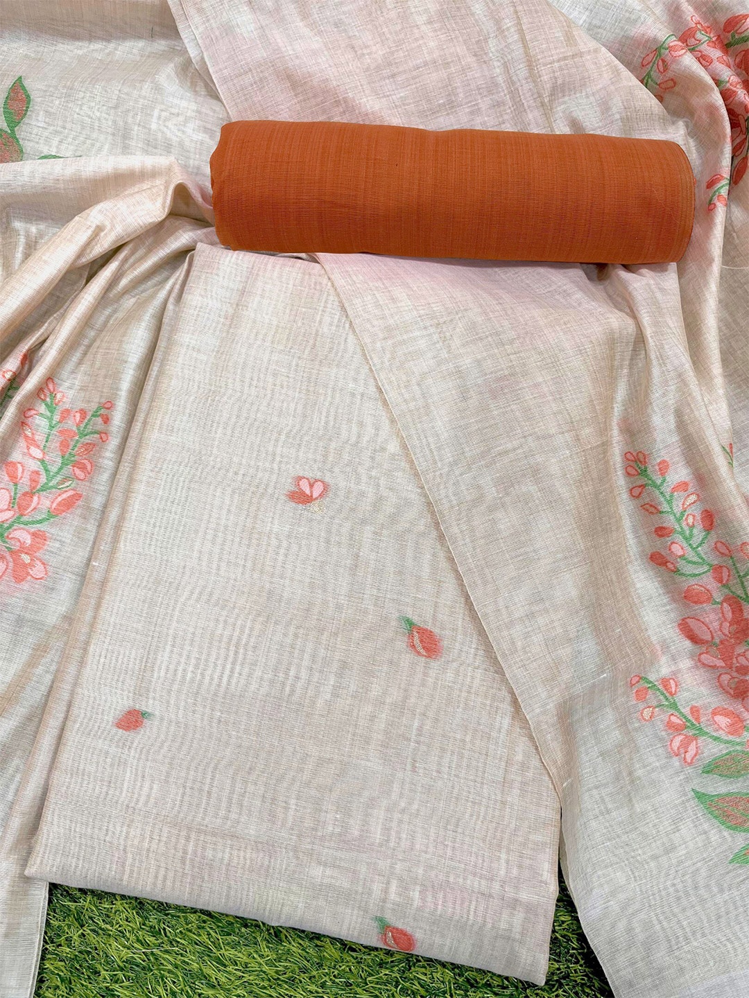 

ZARIMO Pure Cotton Unstitched Dress Material, Orange