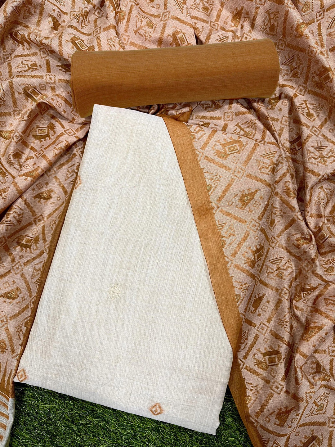 

ZARIMO Ethnic Motifs Pure Cotton Unstitched Dress Material, Orange