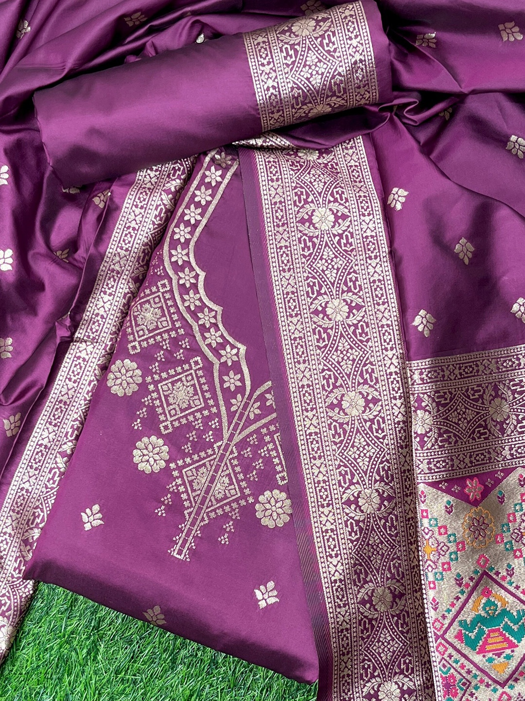 

ZARIMO Ethnic Motifs Woven Design Zari Pure Silk Unstitched Dress Material, Burgundy