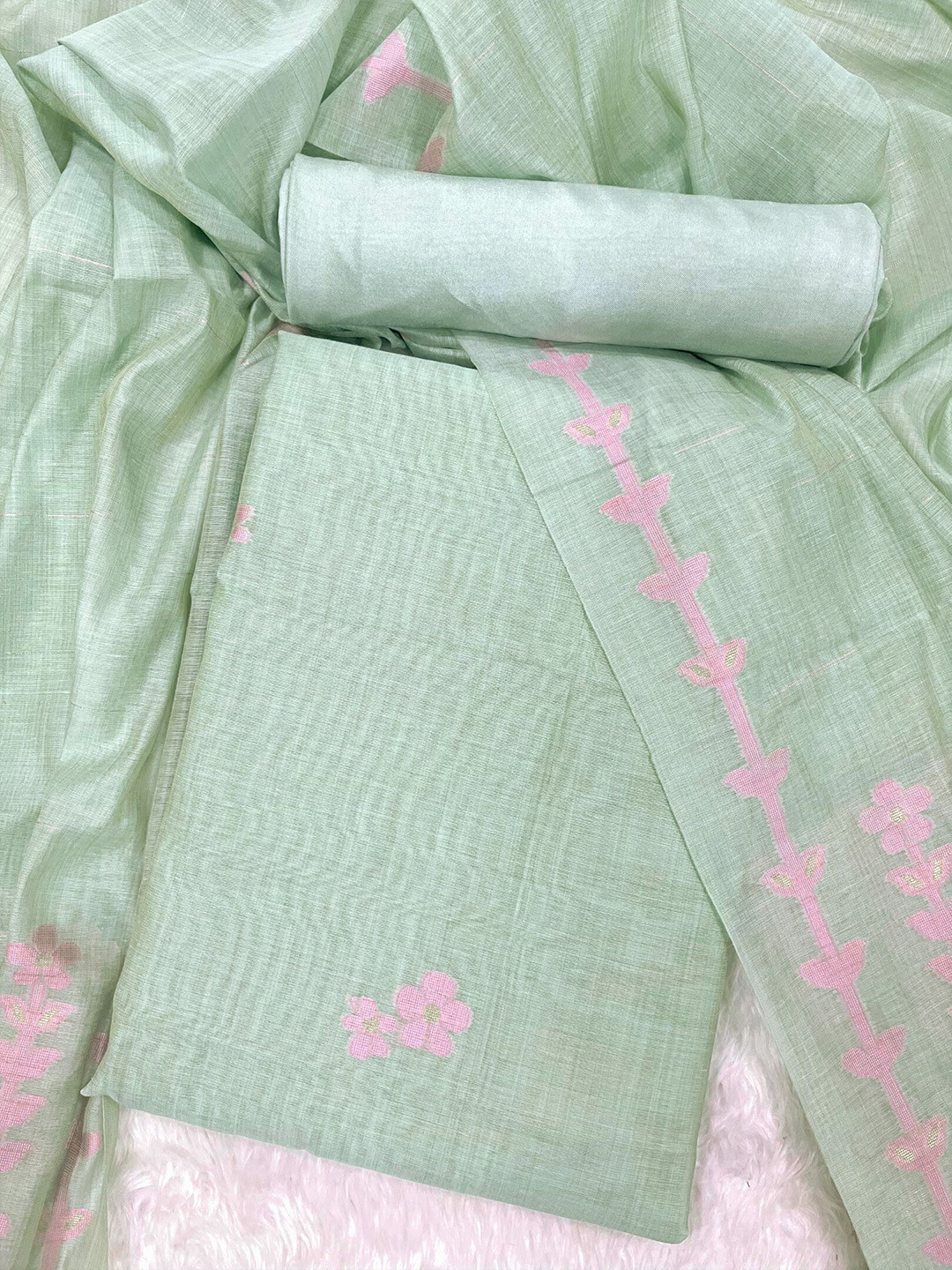 

ZARIMO Pure Cotton Unstitched Dress Material, Green