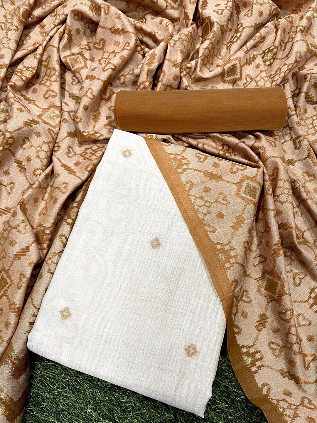 

ZARIMO Ethnic Motifs Woven Design Pure Cotton Unstitched Dress Material, Orange