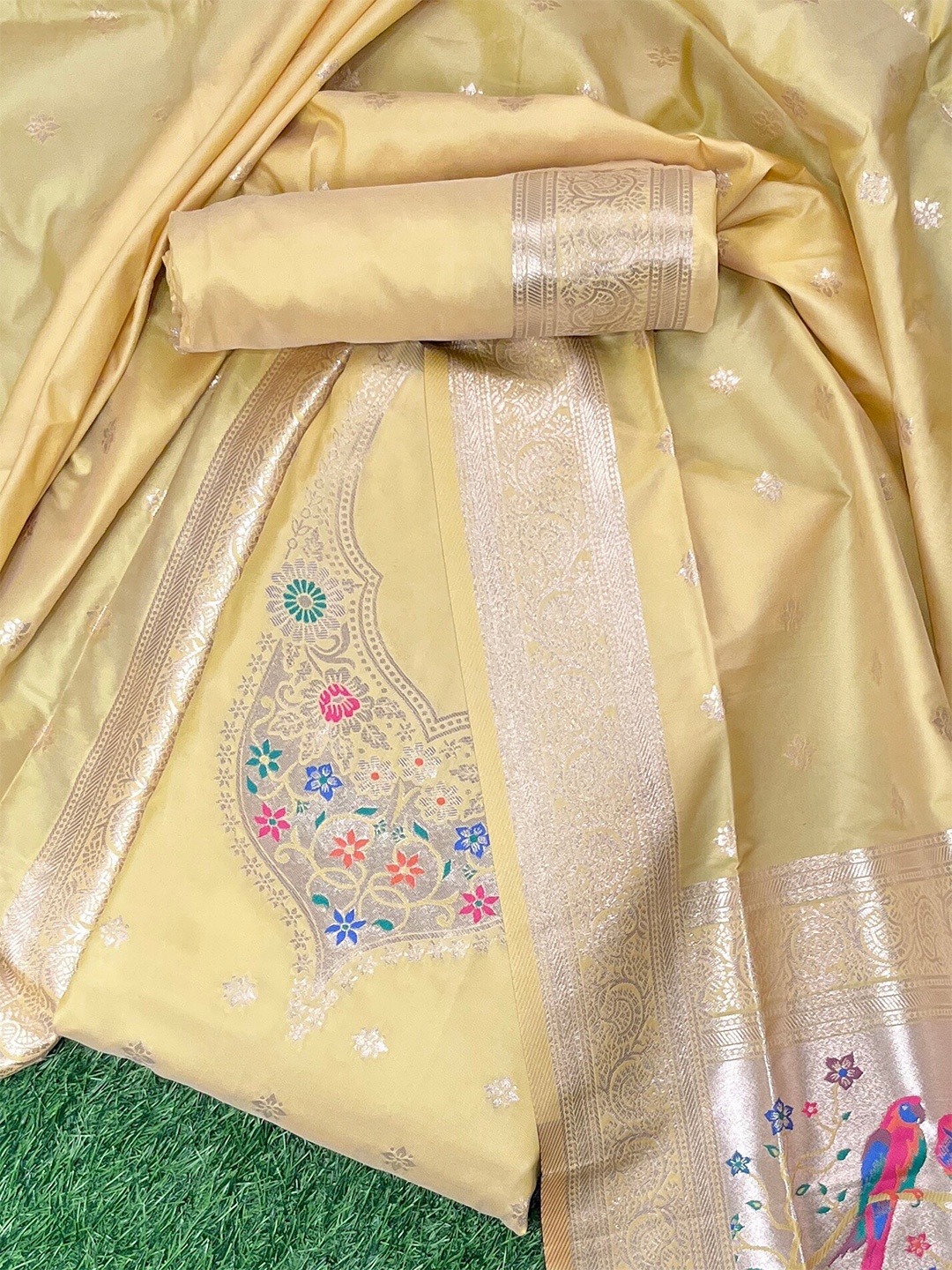 

ZARIMO Ethnic Motifs Woven Design Pure Silk Unstitched Dress Material, Yellow