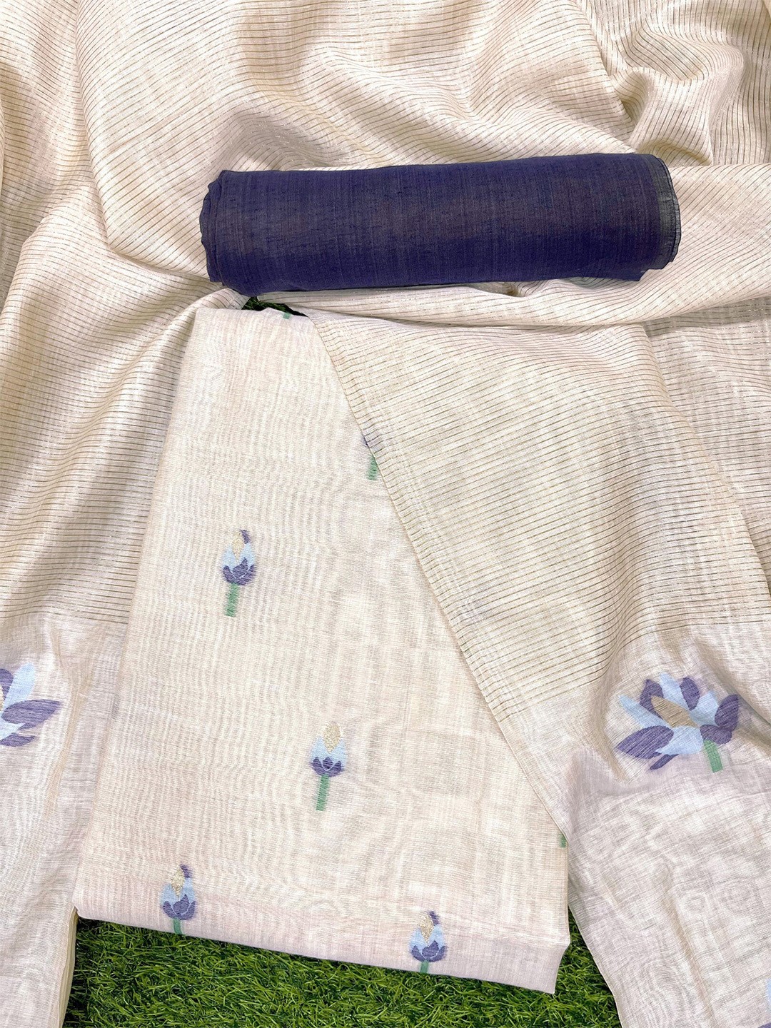 

ZARIMO Pure Cotton Unstitched Dress Material, Off white