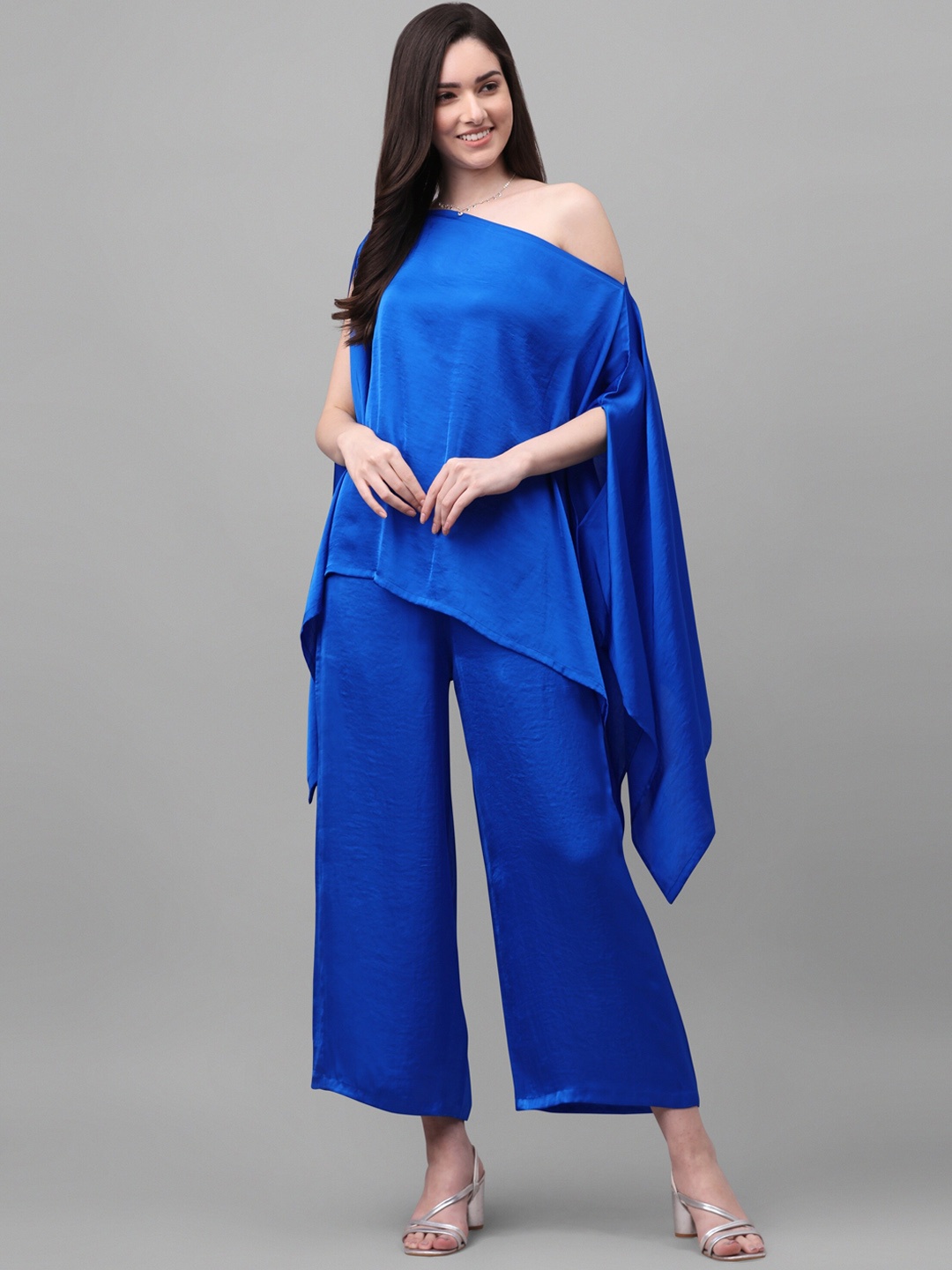 

Fashfun Off-Shoulder Long Sleeves Top With Palazzos, Blue