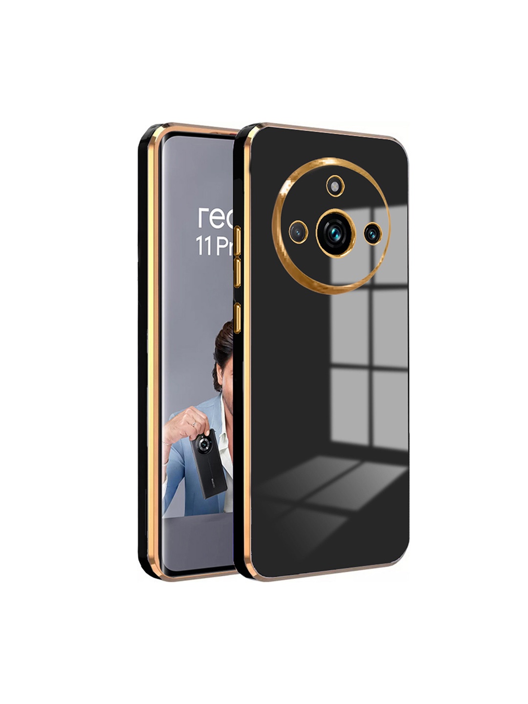

Karwan Luxury 6D Chrome Realme 11 Pro 5G Mobile Back Case, Black