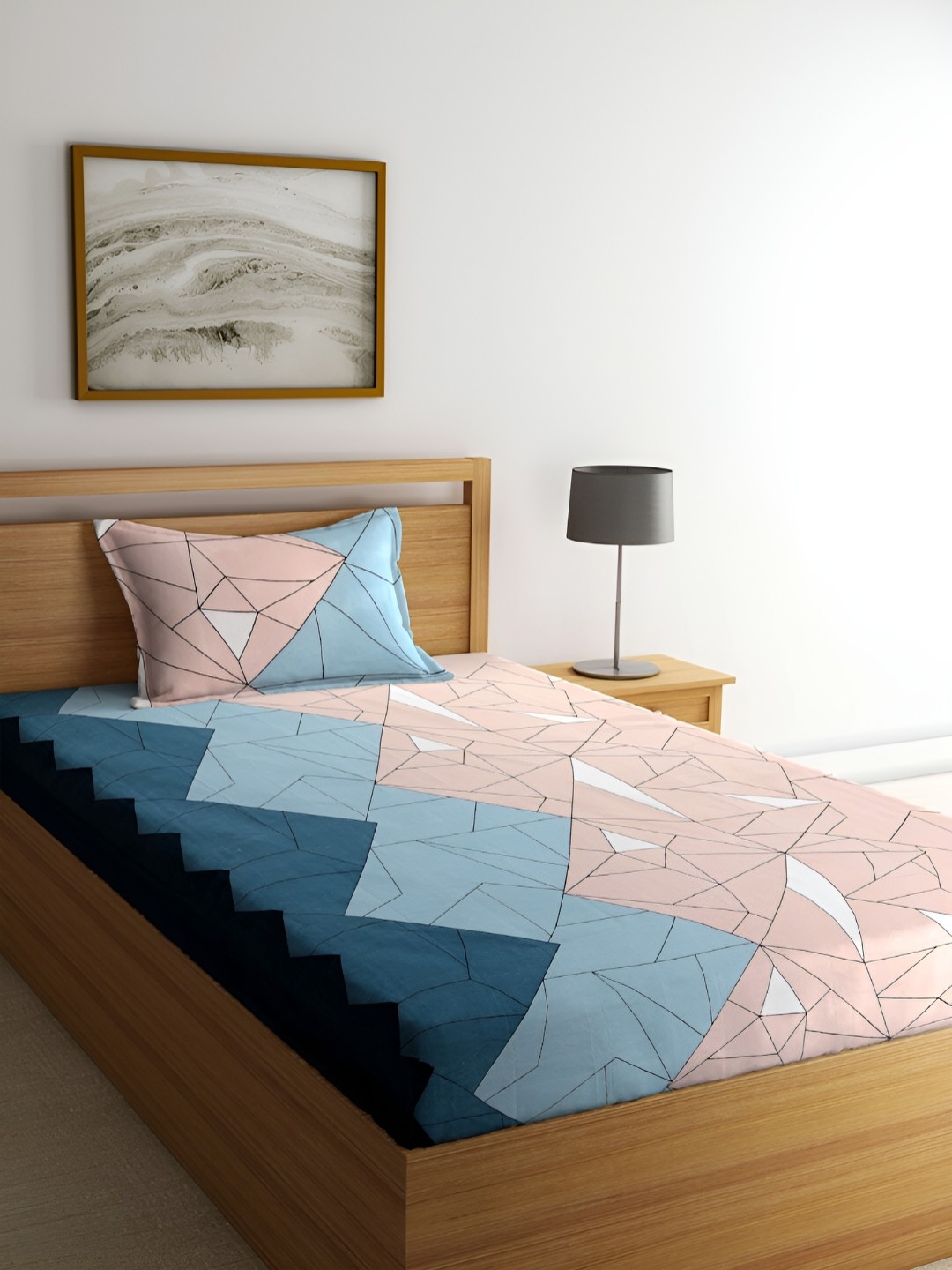 

ERIC LONDON Blue Geometric Printed 144 TC Single Bedsheet with 1 Pillow Covers
