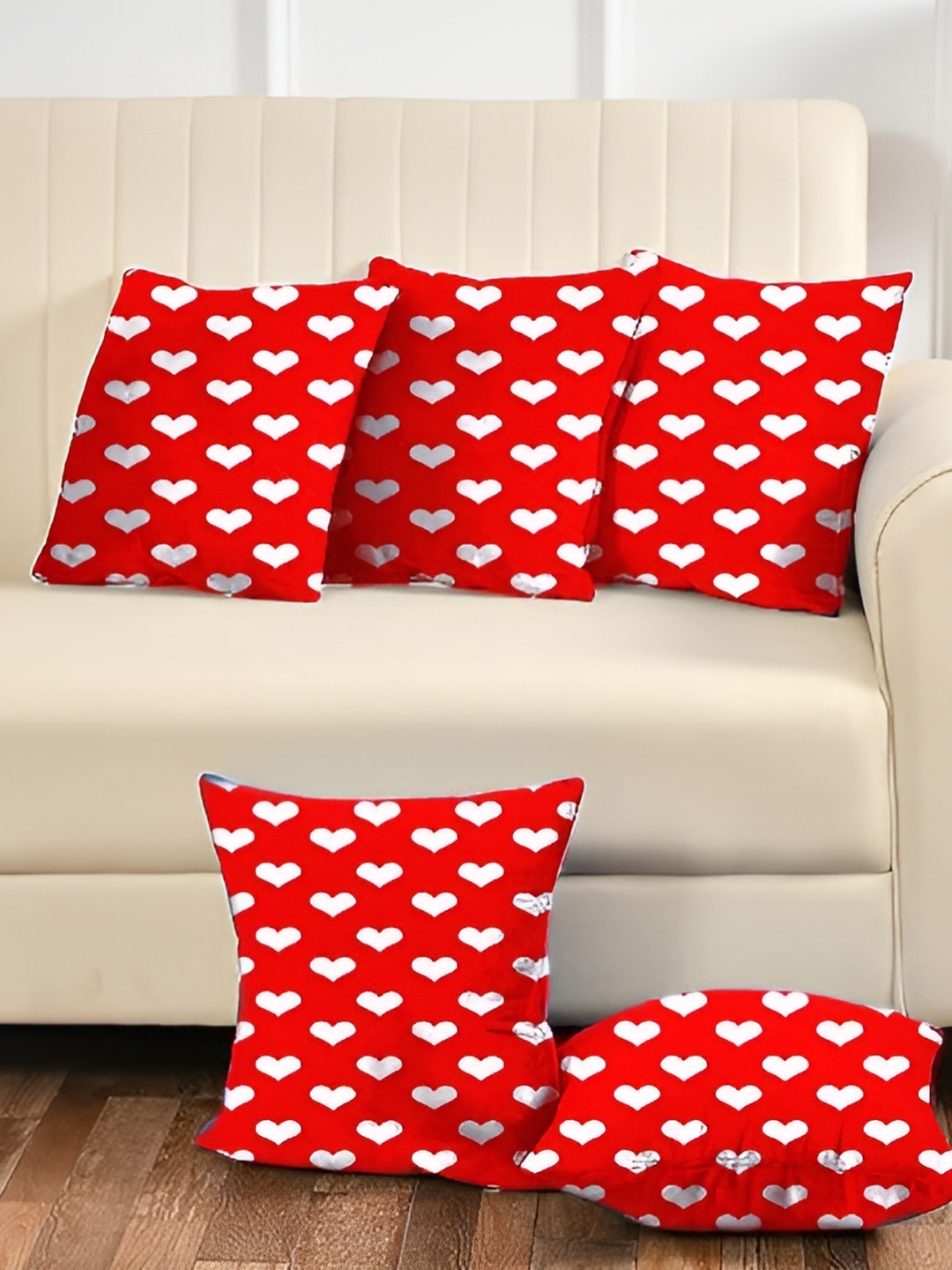 

DADDY COOL Red & White 5 Pieces Printed Microfiber Filled Cushions