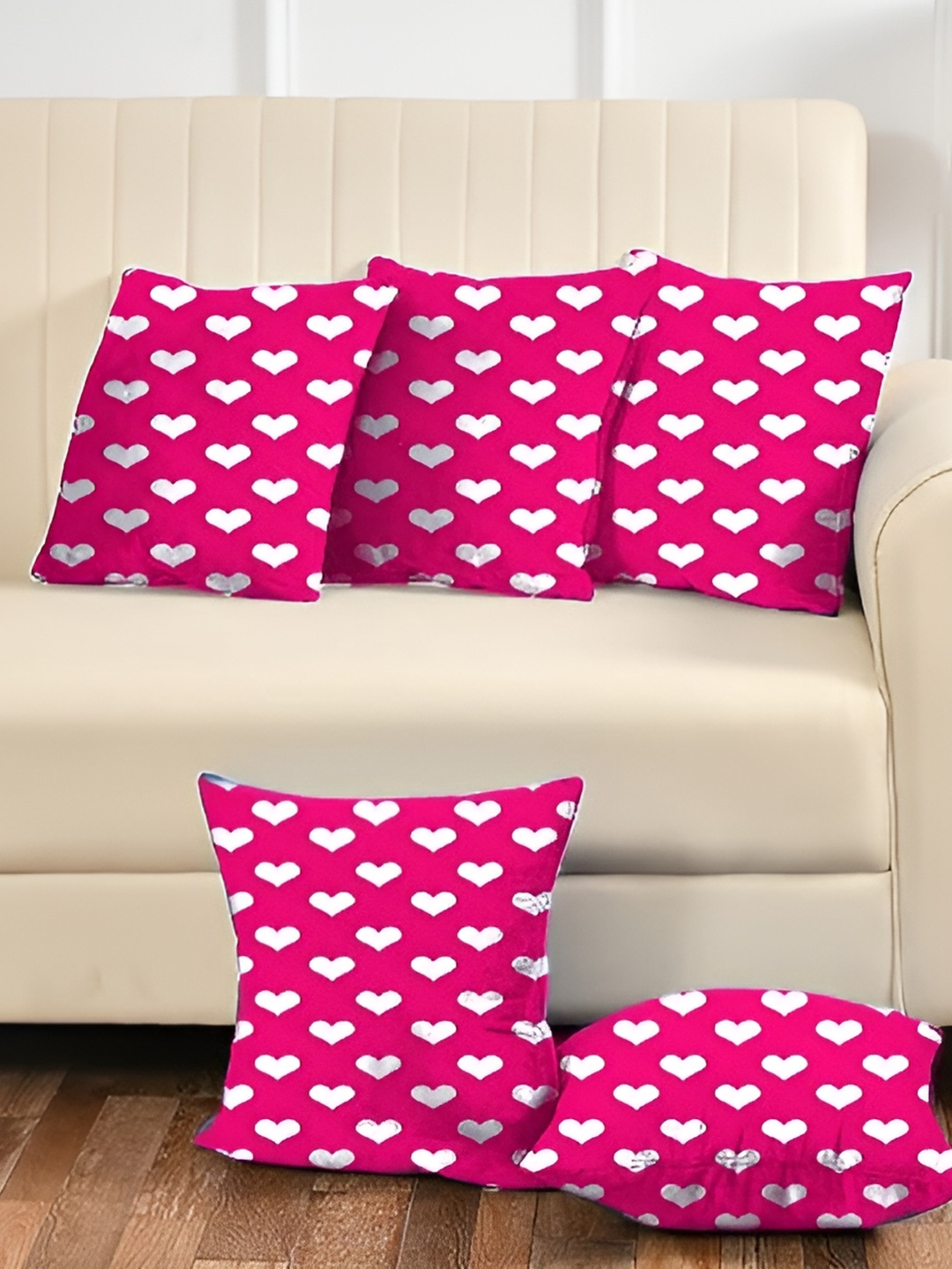 

DADDY COOL Pink & White 5 Pieces Printed Microfiber Filled Cushions