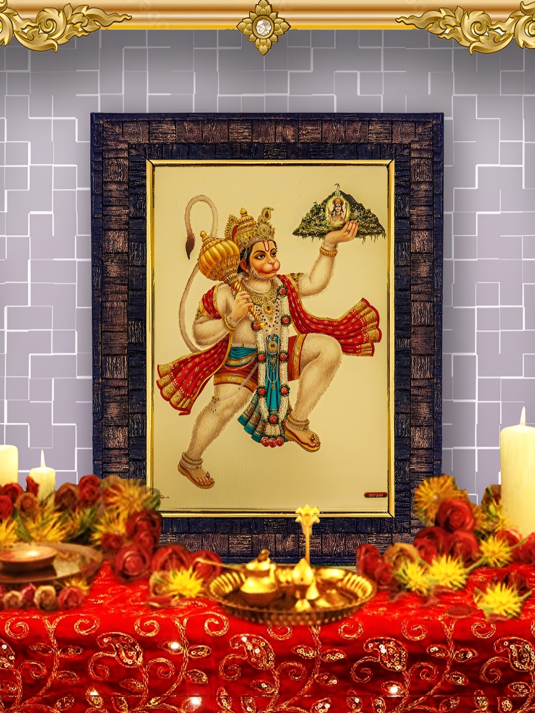 

Hawai Gold Plated Shree Bajrang Bali Hanuman Religious Wall Photo Frames, Black