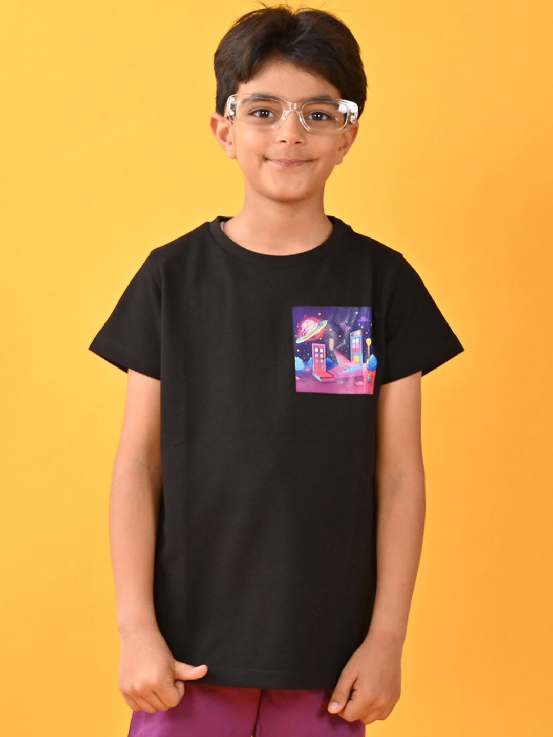 

Anthrilo Boys Printed Cotton T-shirt, Black